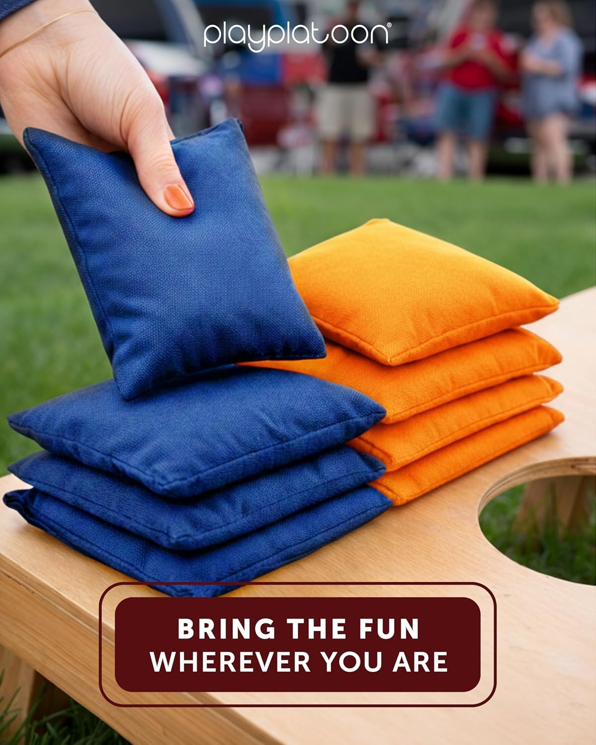 Play Platoon Premium Weather Resistant Duckcloth Cornhole Bags – Set of 8 Bean Bags for Corn Hole Game – Regulation Size & Weight(Blue & Orange) - view 2