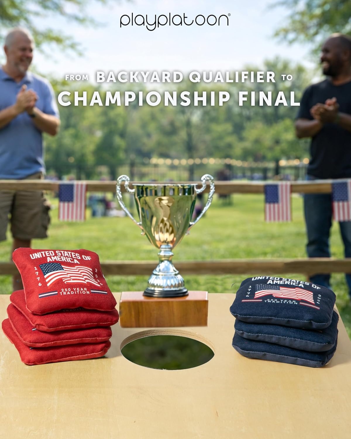 Play Platoon Pro Cornhole Bags Set of 8 – Professional Dual Sided Slick and Sticky Side Competition Corn Hole Bags – Tournament Series(Blue/Red 250th Anniversary) - view 4