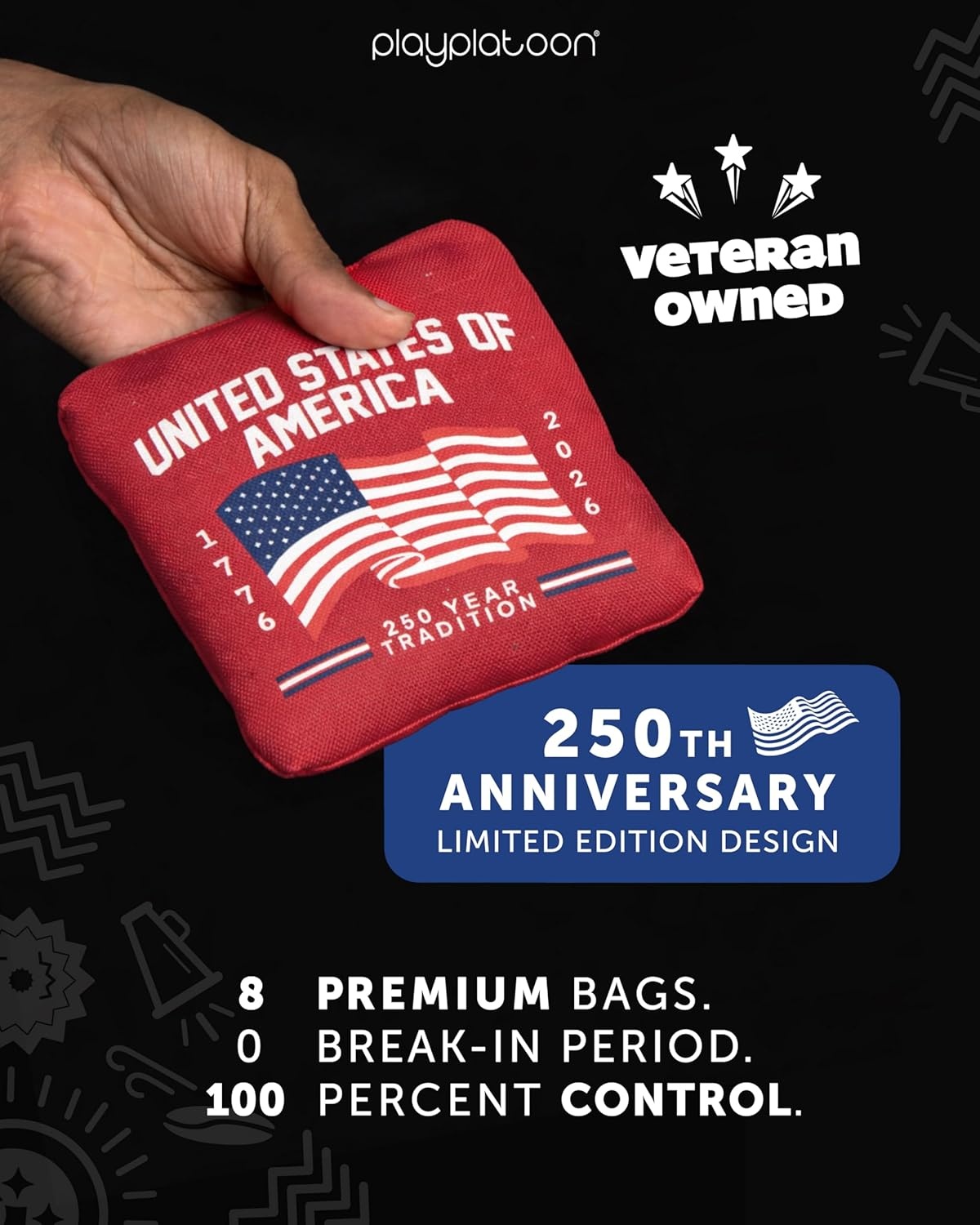Play Platoon Pro Cornhole Bags Set of 8 – Professional Dual Sided Slick and Sticky Side Competition Corn Hole Bags – Tournament Series(Blue/Red 250th Anniversary) - view 5