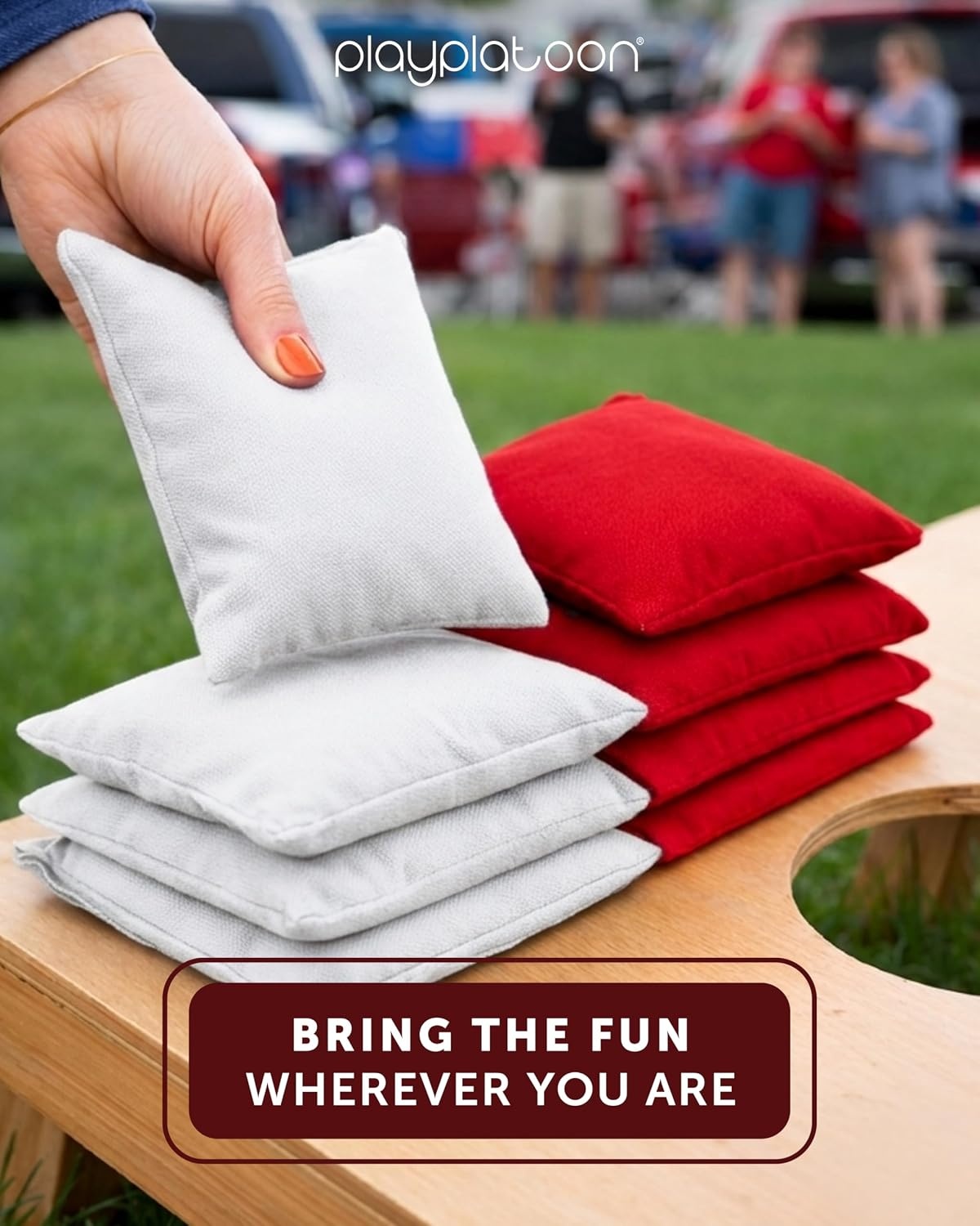 Play Platoon Premium Weather Resistant Duckcloth Cornhole Bags – Set of 8 Bean Bags for Corn Hole Game – Regulation Size & Weight(Red & White) - view 2