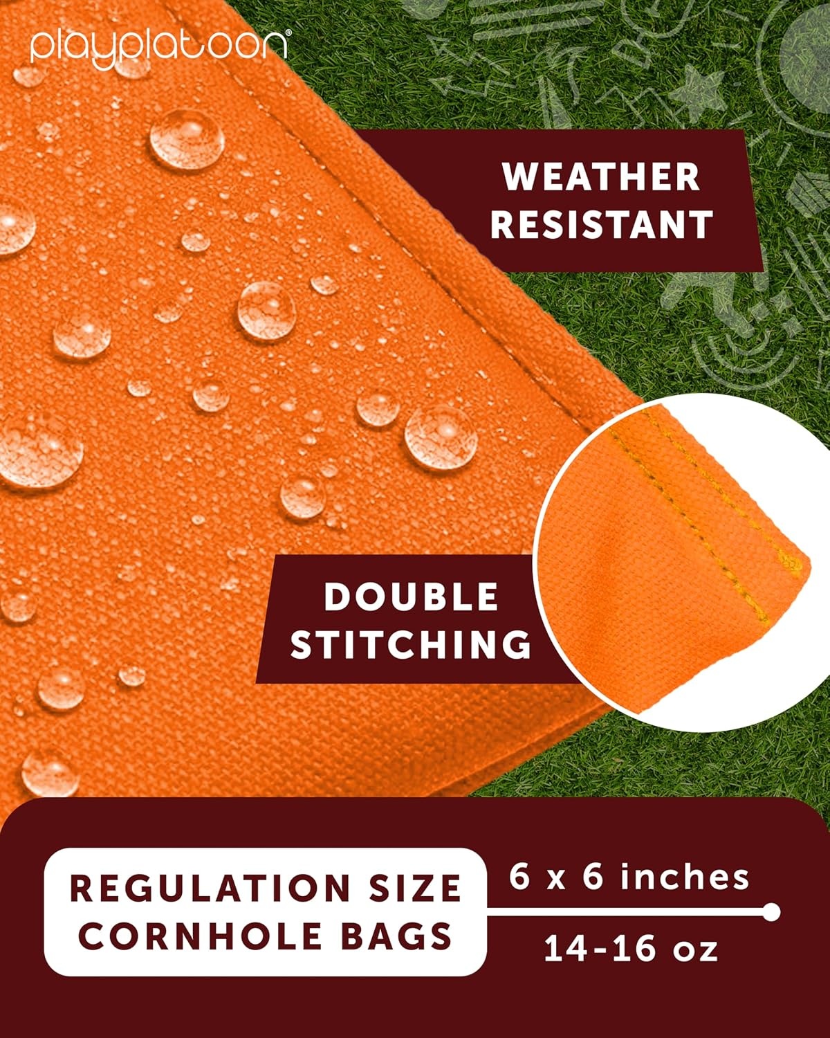 Play Platoon Premium Weather Resistant Duckcloth Cornhole Bags – Set of 8 Bean Bags for Corn Hole Game – Regulation Size & Weight(Camo & Orange)