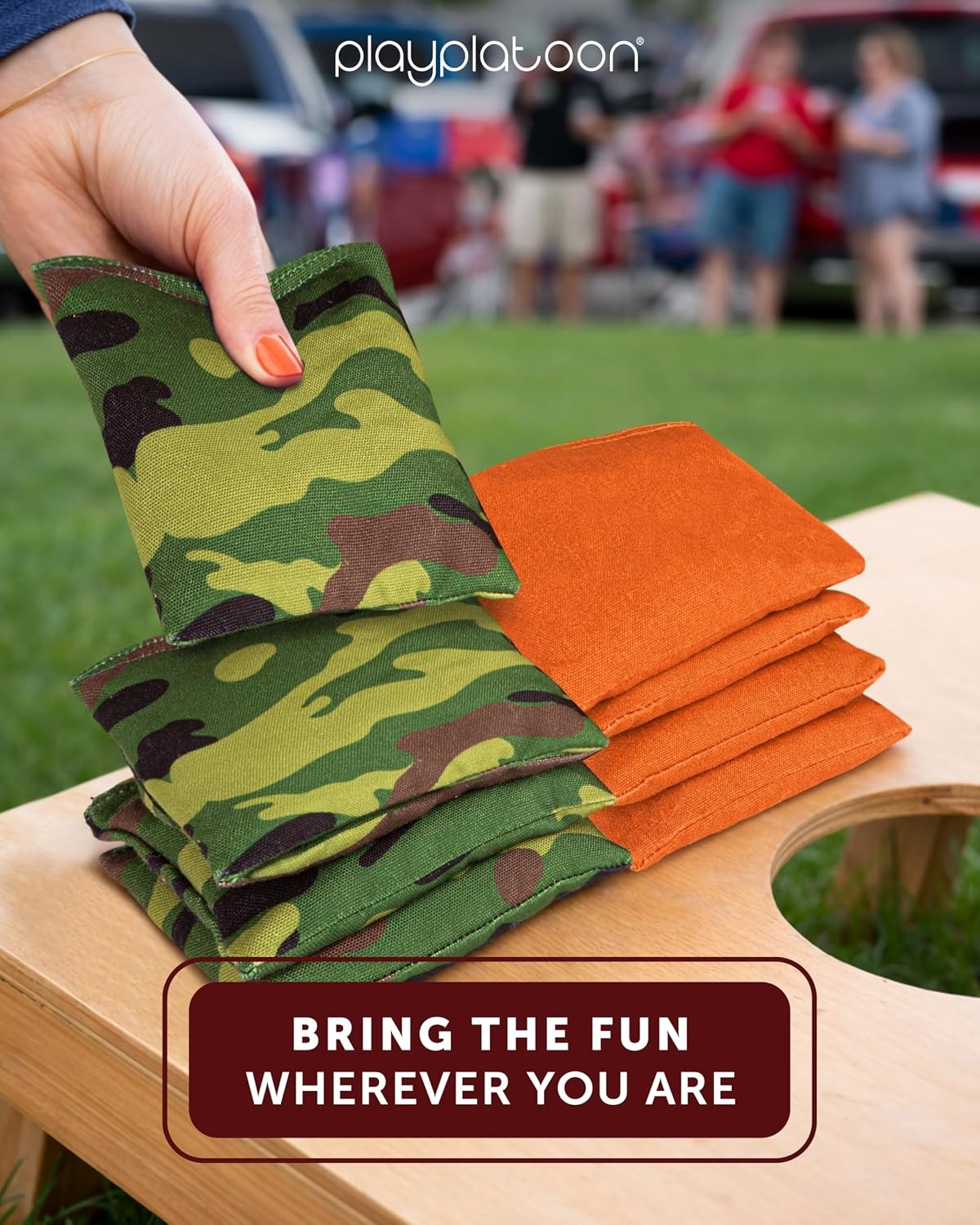 Play Platoon Premium Weather Resistant Duckcloth Cornhole Bags – Set of 8 Bean Bags for Corn Hole Game – Regulation Size & Weight(Camo & Orange) - view 2