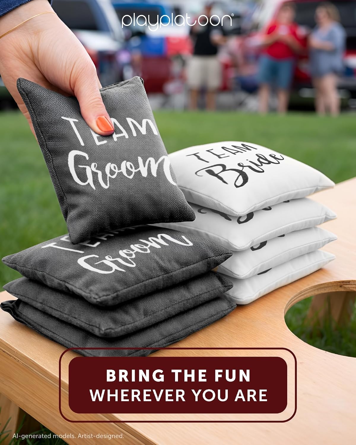 Weather Resistant Cornhole Bean Bags Set of 8 – Regulation Size & Weight -Wedding Theme Corn Hole Bags(Wedding – Bride & Groom) - view 6