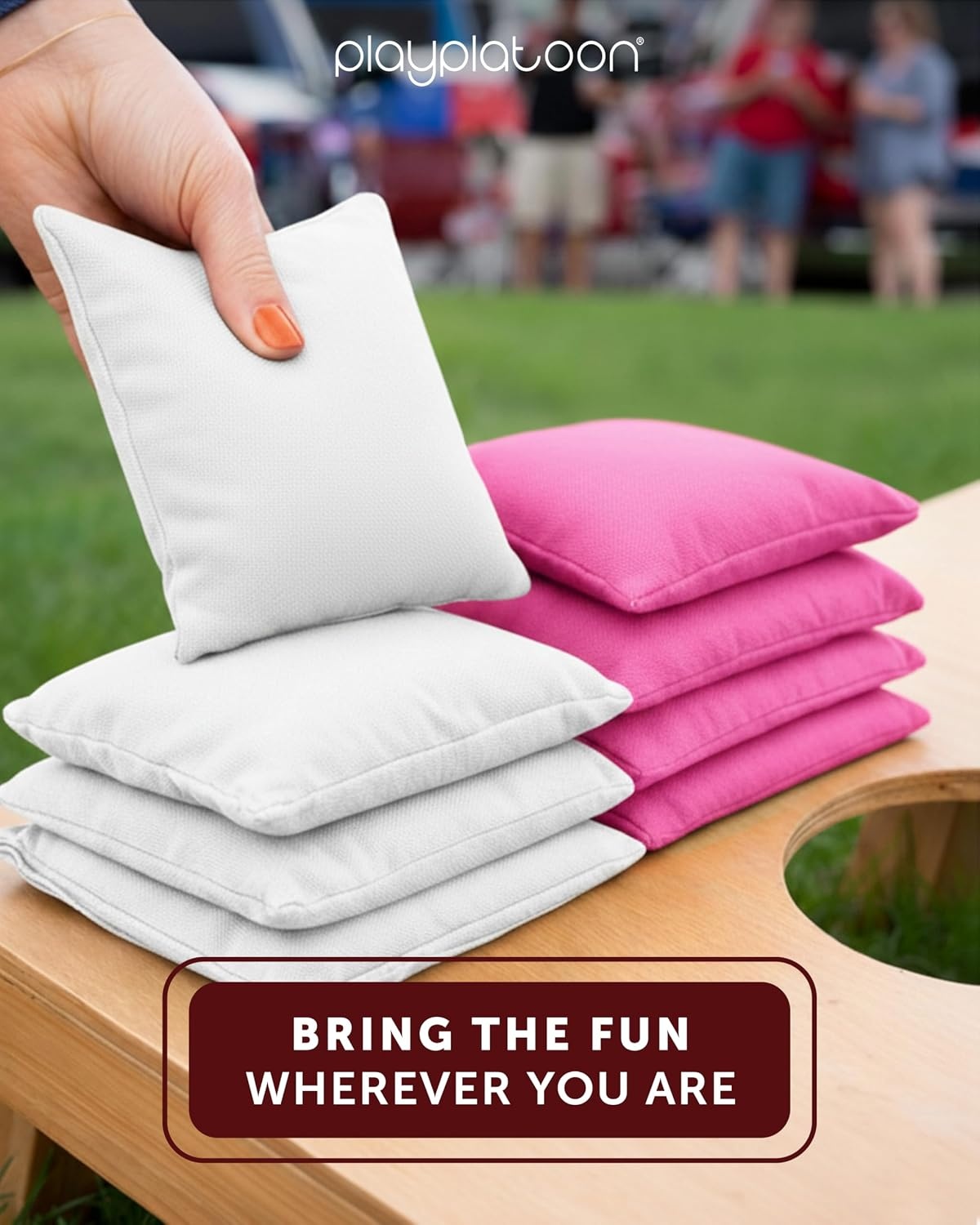 Play Platoon Premium Weather Resistant Duckcloth Cornhole Bags – Set of 8 Bean Bags for Corn Hole Game – Regulation Size & Weight(Pink & White) - view 2