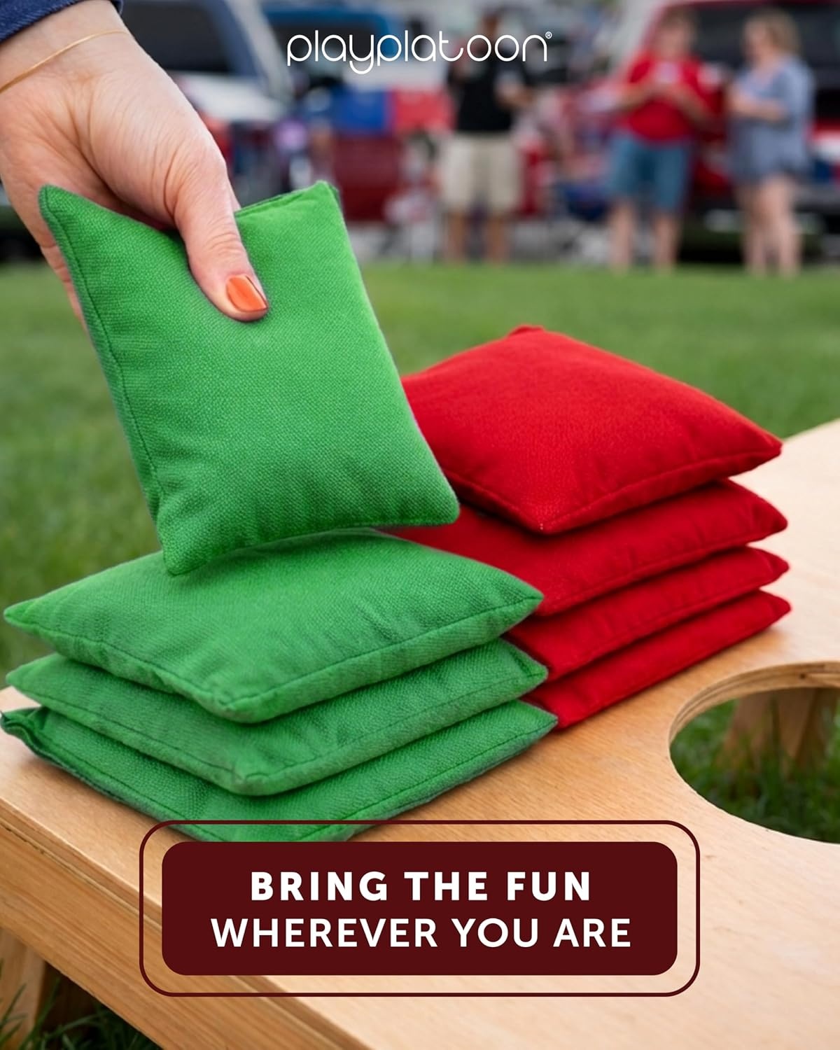 Play Platoon Premium Weather Resistant Duckcloth Cornhole Bags – Set of 8 Bean Bags for Corn Hole Game – Regulation Size & Weight(Red & Green) - view 2