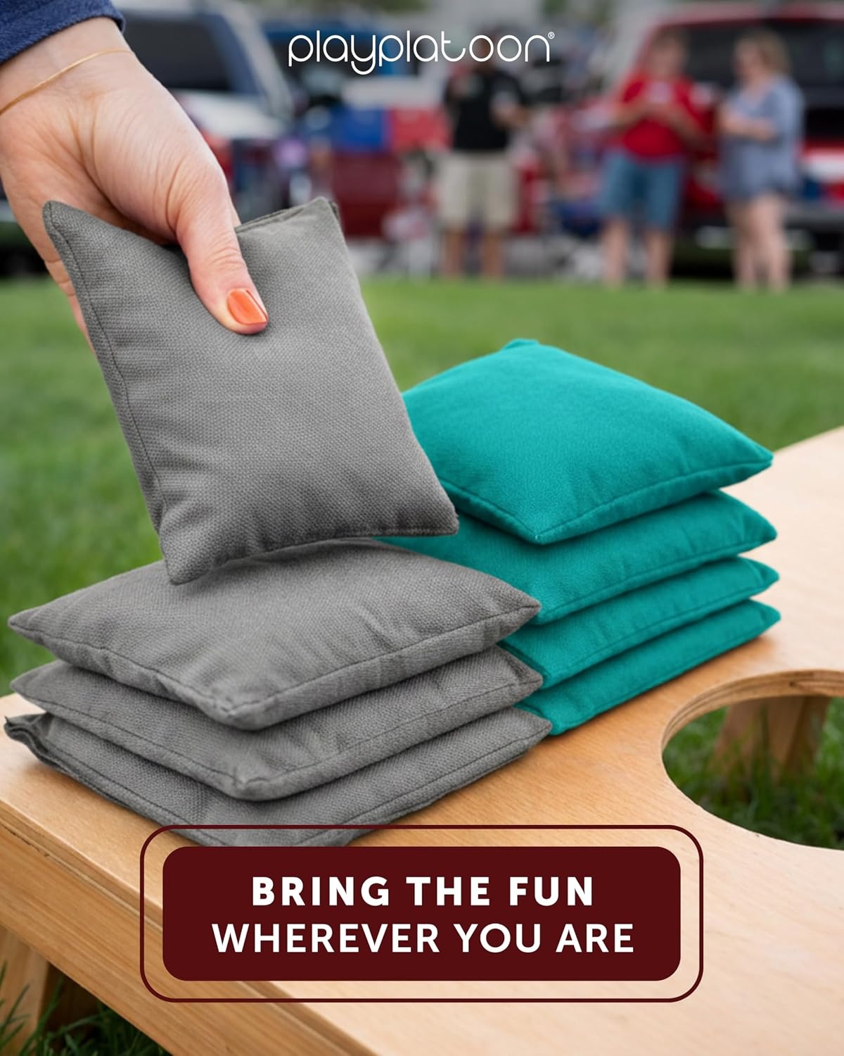 Play Platoon Premium Weather Resistant Duckcloth Cornhole Bags – Set of 8 Bean Bags for Corn Hole Game – Regulation Size & Weight(Teal & Gray) - view 2