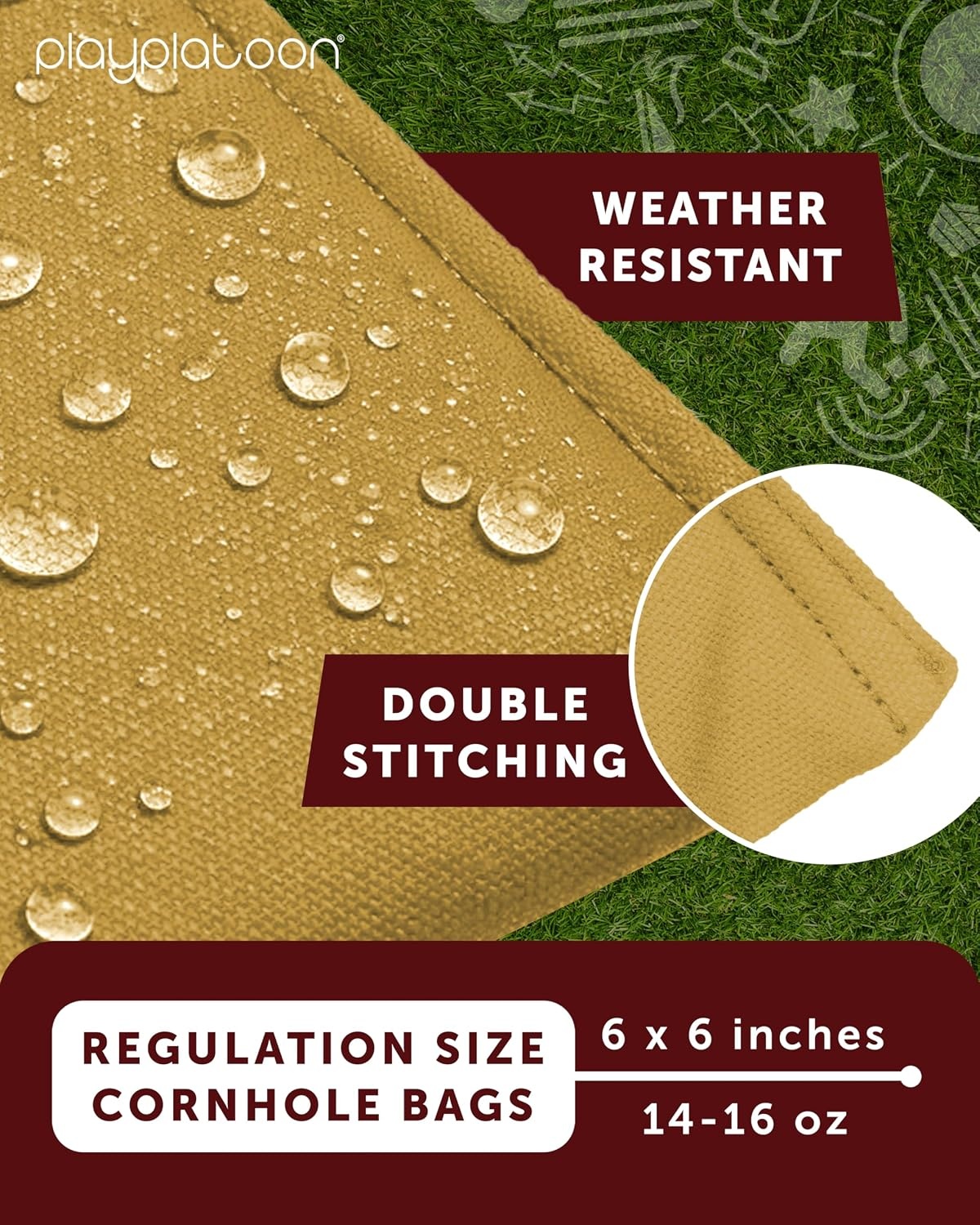 Play Platoon Cornhole Bags Weather Resistant- Set of 8 Regulation Bean Bags for Tossing- Official Professional Size & Weight Corn Hole Bags Two Color All Weather Cornhole Beans Bag Set with Tote Bag(Navy Blue & Gold)