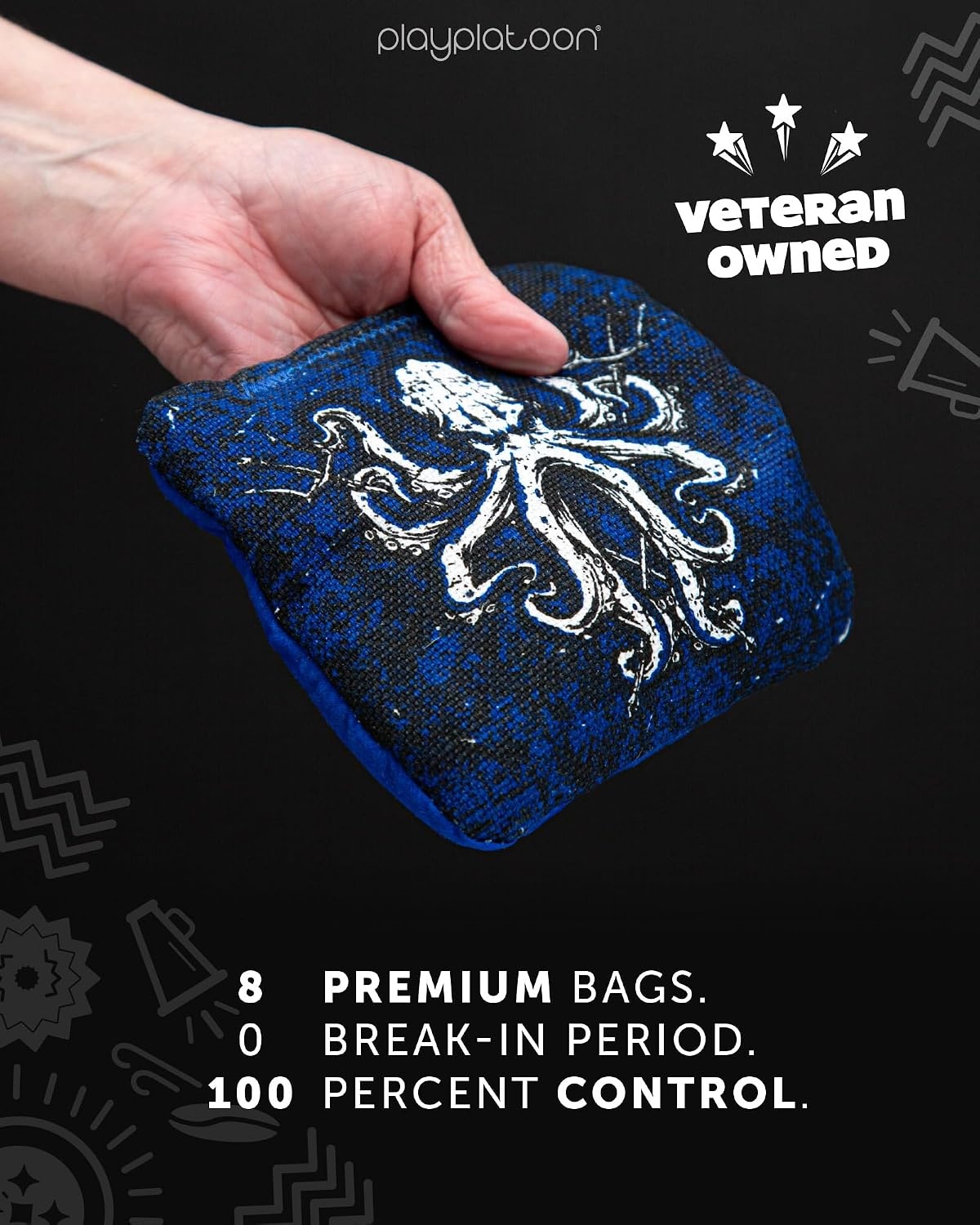 Play Platoon Pro Cornhole Bags Set of 8 – Professional Dual Sided Slick and Sticky Side Competition Corn Hole Bags – Tournament Series(Gray / Blue Pirates and Krakens) - view 4