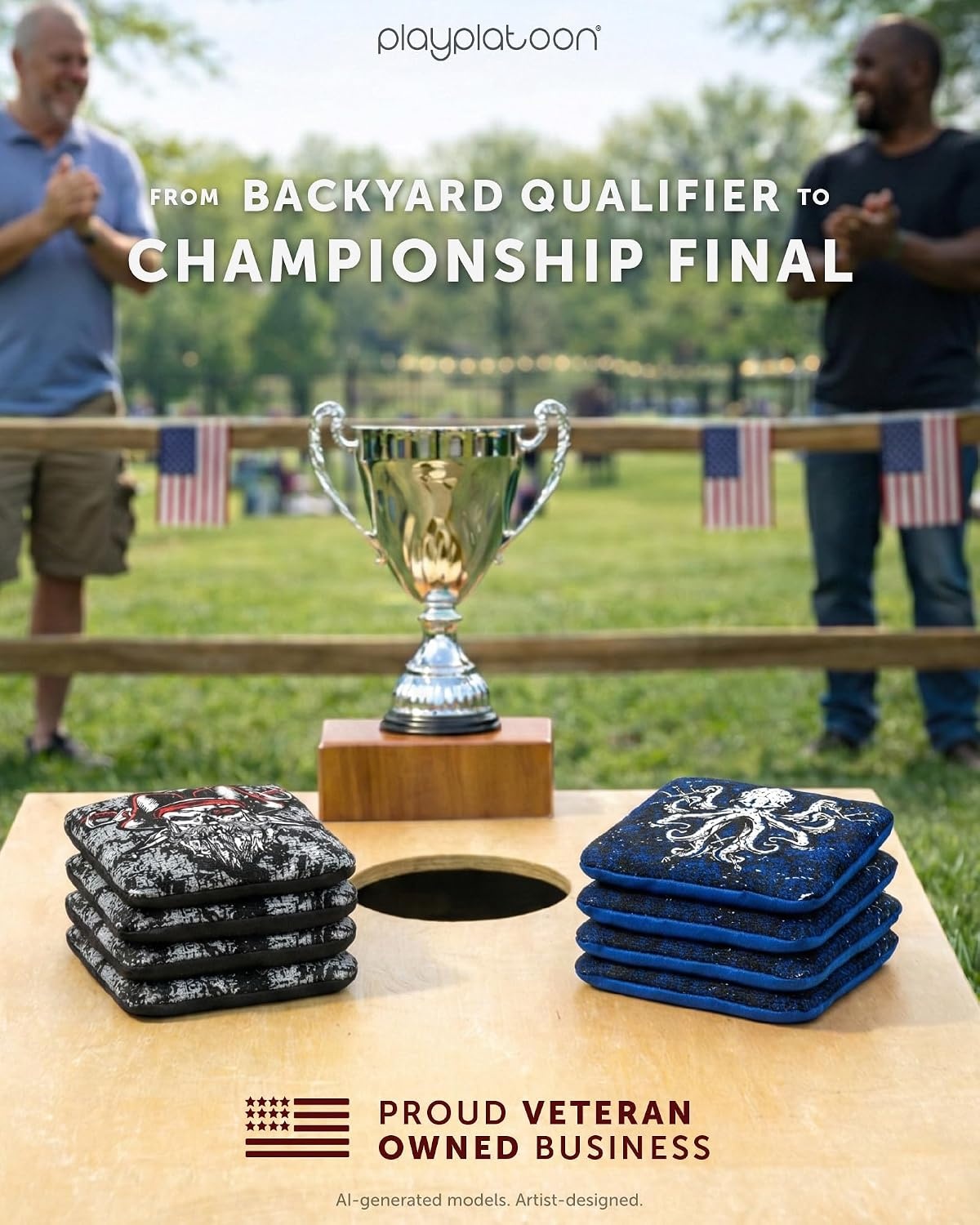 Play Platoon Pro Cornhole Bags Set of 8 – Professional Dual Sided Slick and Sticky Side Competition Corn Hole Bags – Tournament Series(Gray / Blue Pirates and Krakens) - view 6