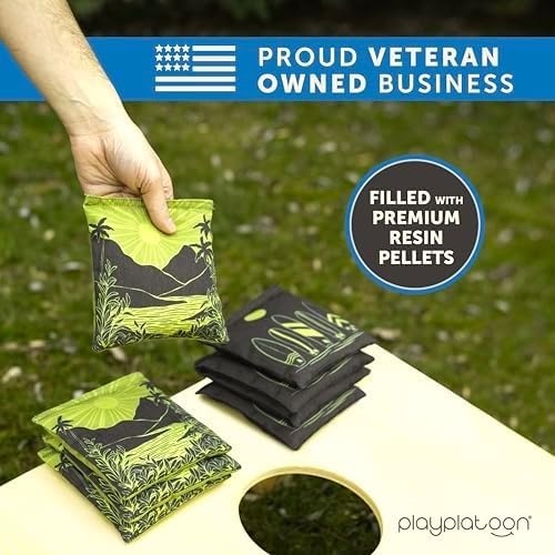 Professional Cornhole Bags – Set of 8 Regulation All Weather Double Sided – Sticky Side/Slick Side Bean Bags for Pro Corn Hole Game(Green / Black Surf Spot) - view 5