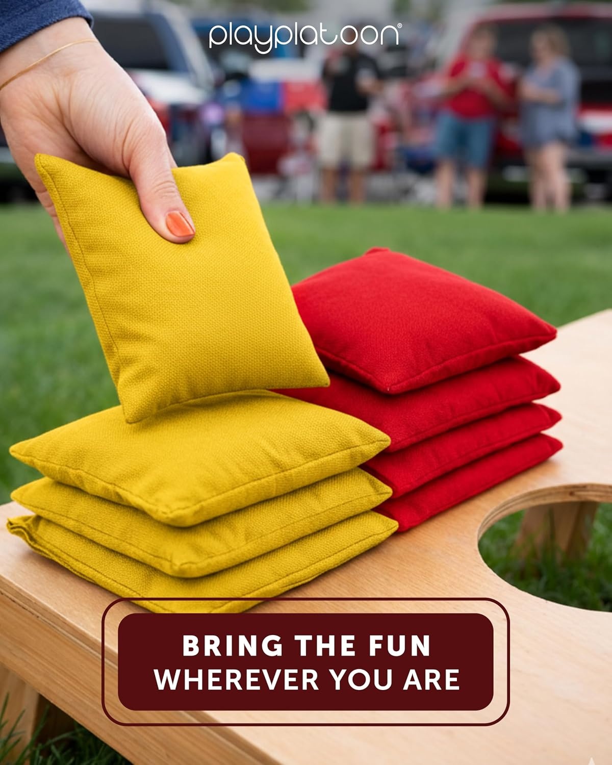 Play Platoon Premium Weather Resistant Duckcloth Cornhole Bags – Set of 8 Bean Bags for Corn Hole Game – Regulation Size & Weight(Red & Yellow) - view 2