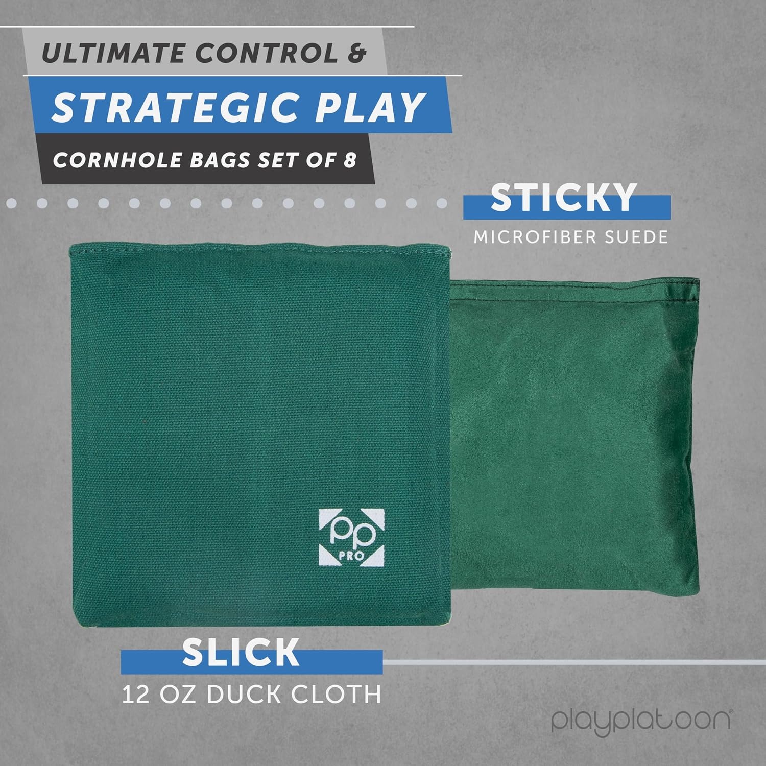 Professional Cornhole Bags – Set of 8 Regulation All Weather Double Sided – Sticky Side/Slick Side Bean Bags for Pro Corn Hole Game(Hunter Green & Black) - view 2