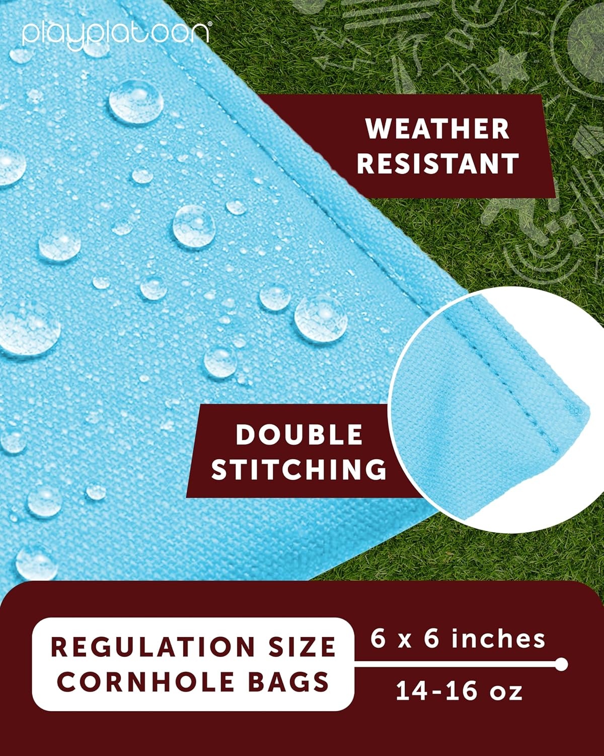 Play Platoon Premium Weather Resistant Duckcloth Cornhole Bags – Set of 8 Bean Bags for Corn Hole Game – Regulation Size & Weight(Light Blue & Black)