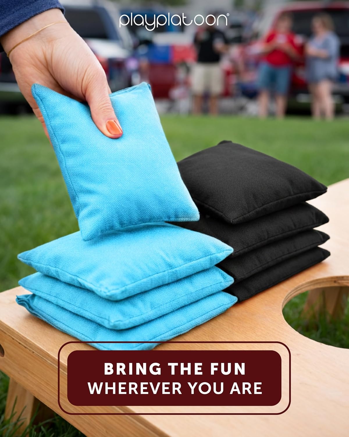 Play Platoon Premium Weather Resistant Duckcloth Cornhole Bags – Set of 8 Bean Bags for Corn Hole Game – Regulation Size & Weight(Light Blue & Black) - view 2
