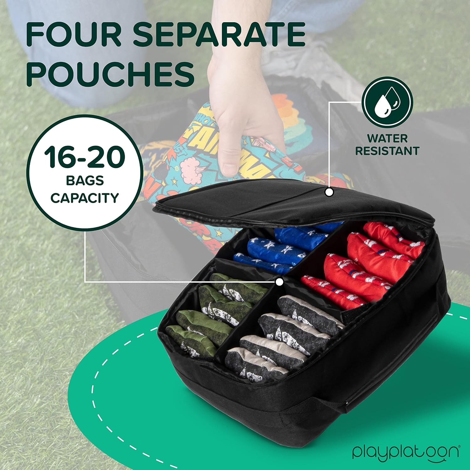 Play Platoon Cornhole Bag Carrying Bag, with 4 Separation Pouches, Black(Tote) - view 2
