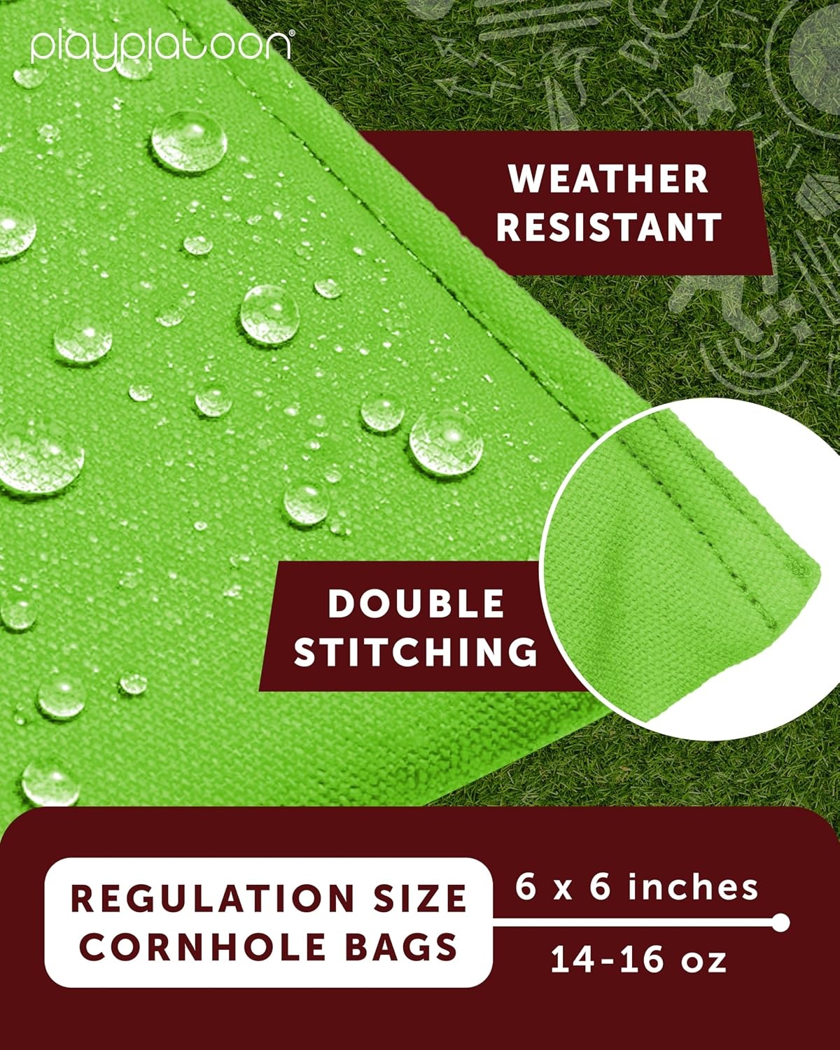 Play Platoon Premium Weather Resistant Duckcloth Cornhole Bags – Set of 8 Bean Bags for Corn Hole Game – Regulation Size & Weight(Lime Green & Black)
