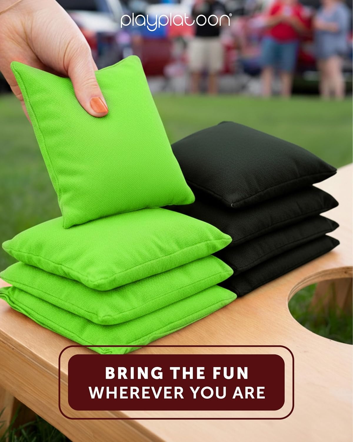 Play Platoon Premium Weather Resistant Duckcloth Cornhole Bags – Set of 8 Bean Bags for Corn Hole Game – Regulation Size & Weight(Lime Green & Black) - view 2