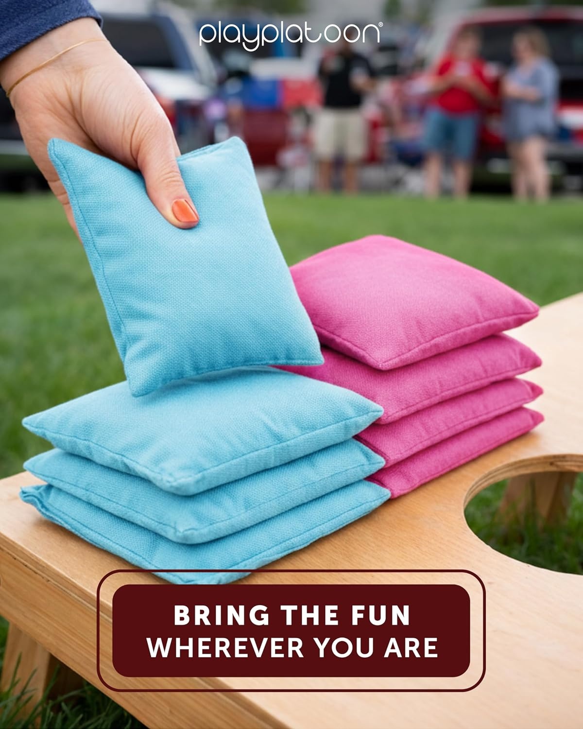 Play Platoon Premium Weather Resistant Duckcloth Cornhole Bags – Set of 8 Bean Bags for Corn Hole Game – Regulation Size & Weight(Sky Blue & Pink) - view 2