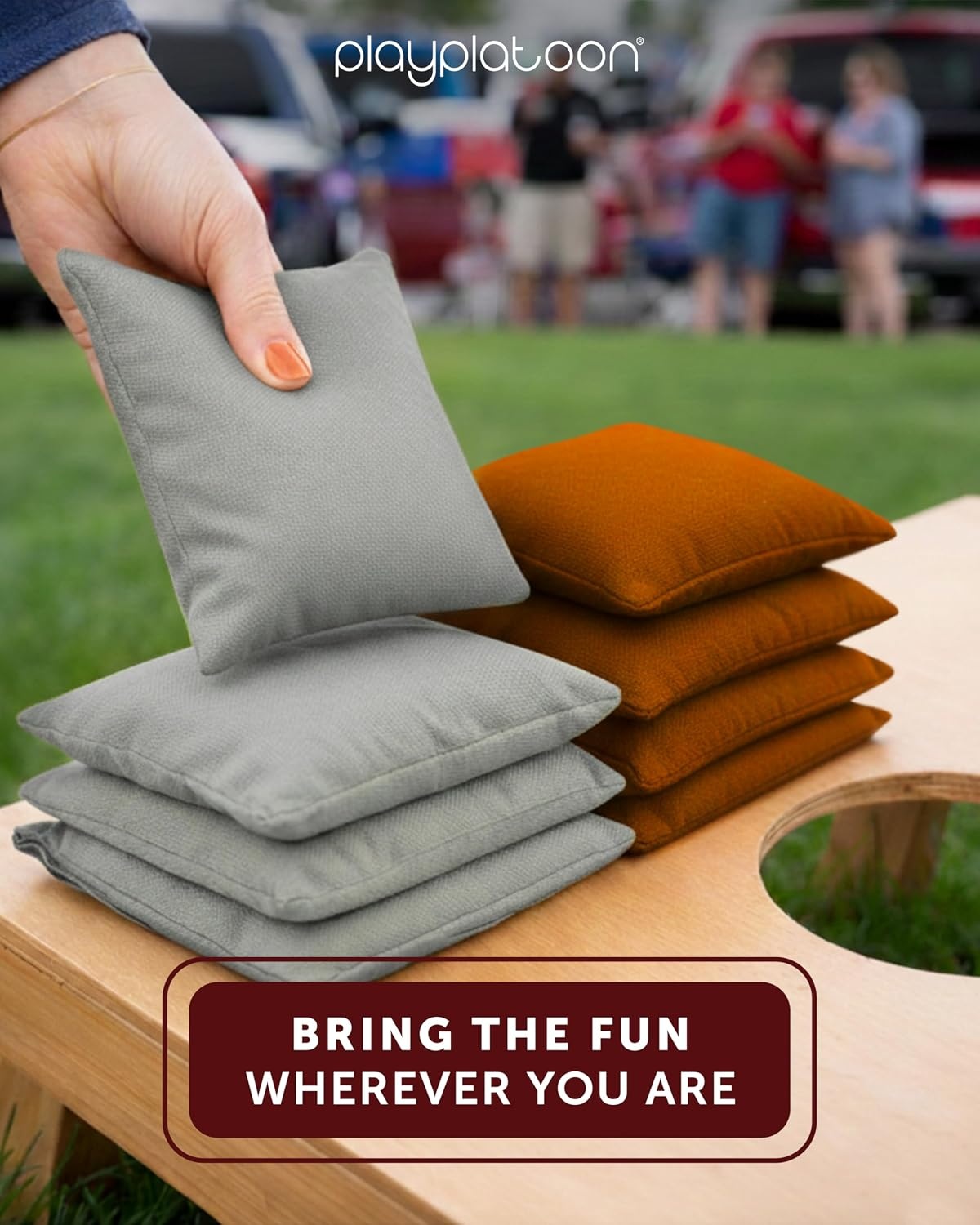 Play Platoon Premium Weather Resistant Duckcloth Cornhole Bags – Set of 8 Bean Bags for Corn Hole Game – Regulation Size & Weight(Gray & Burnt Orange) - view 2