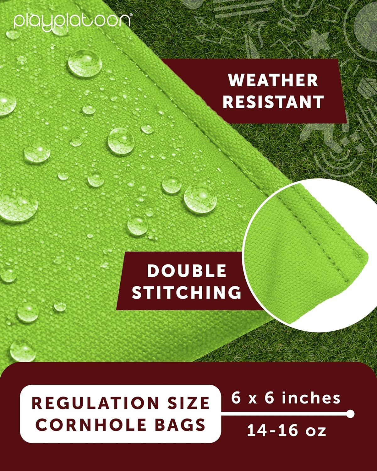Play Platoon Premium Weather Resistant Duckcloth Cornhole Bags – Set of 8 Bean Bags for Corn Hole Game – Regulation Size & Weight(Lime Green & Gray)