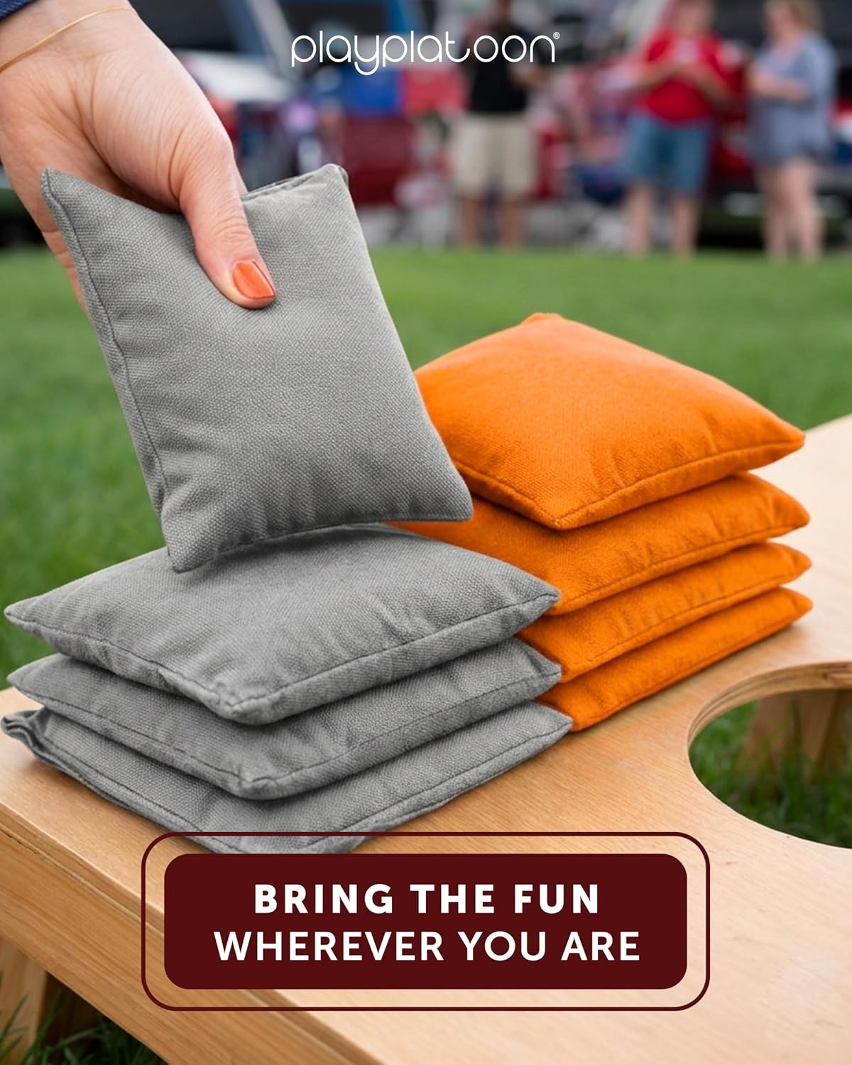 Play Platoon Premium Weather Resistant Duckcloth Cornhole Bags – Set of 8 Bean Bags for Corn Hole Game – Regulation Size & Weight(Orange & Gray) - view 2