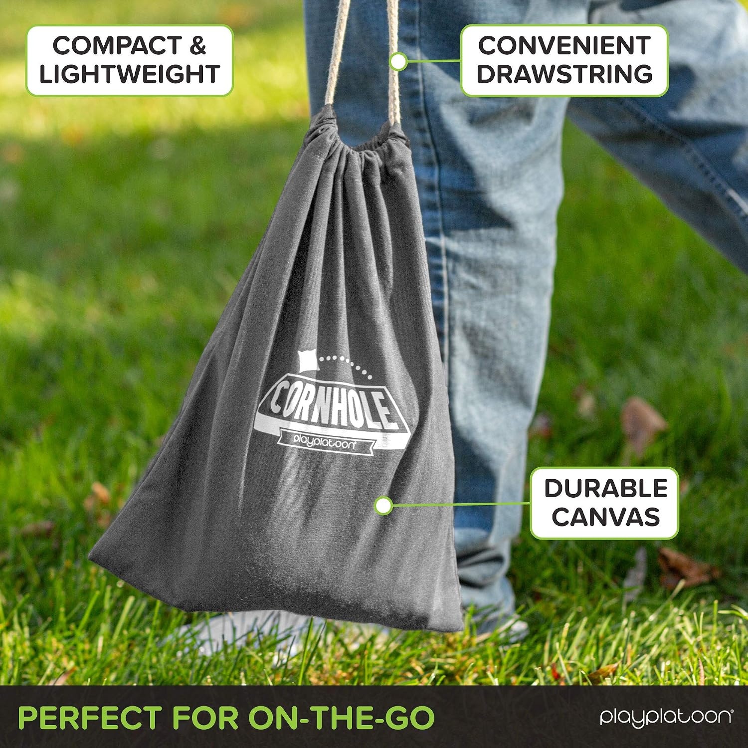 Play Platoon Cornhole Bag Holder – Tote Bag for Carrying Corn Hole Bean Bags(8  Gray String) - view 3