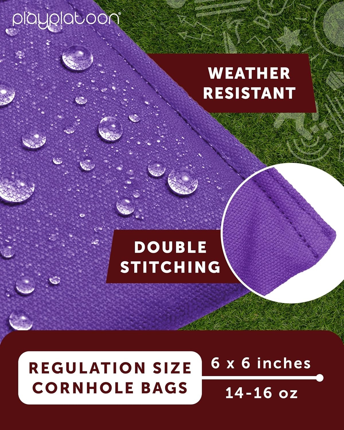 Play Platoon Premium Weather Resistant Duckcloth Cornhole Bags – Set of 8 Bean Bags for Corn Hole Game – Regulation Size & Weight(Purple & Black)
