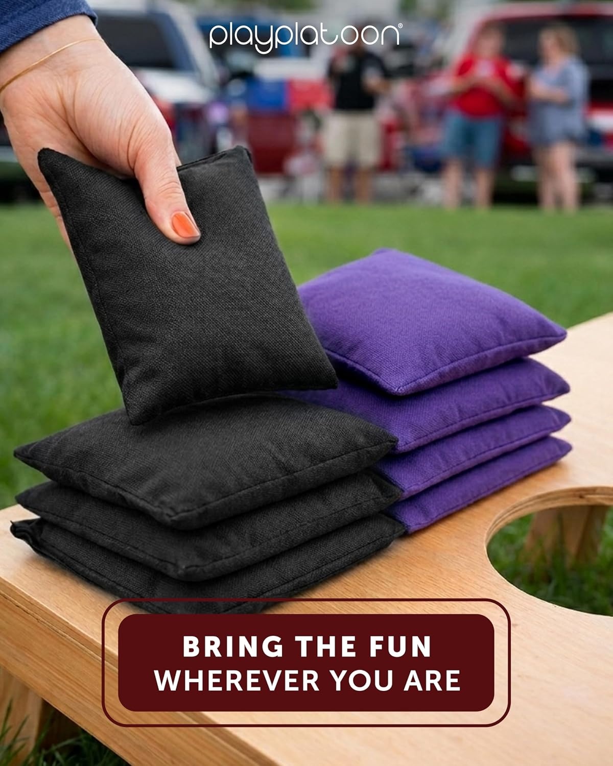 Play Platoon Premium Weather Resistant Duckcloth Cornhole Bags – Set of 8 Bean Bags for Corn Hole Game – Regulation Size & Weight(Purple & Black) - view 2