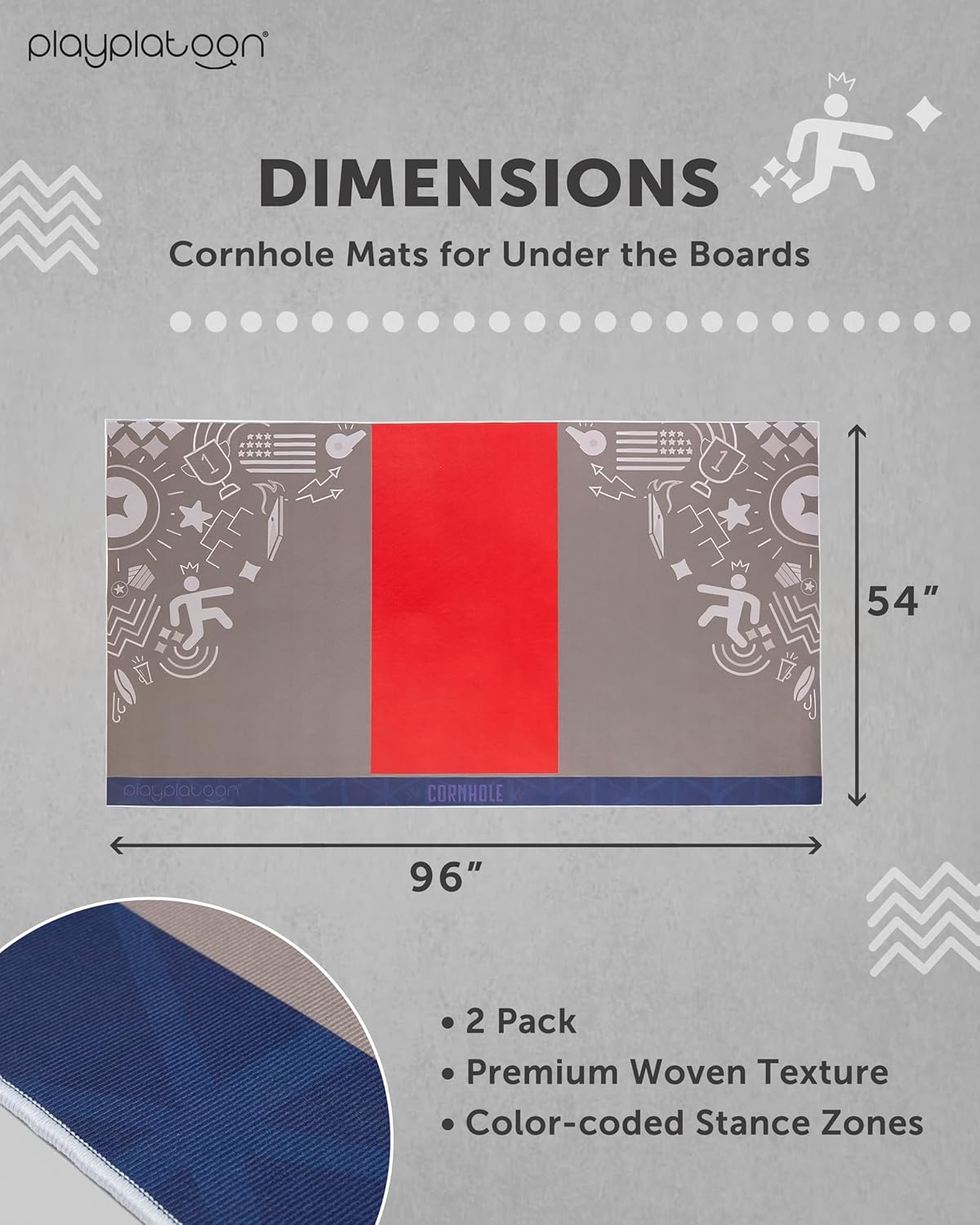 Play Platoon Cornhole Mats for Under the Boards – 2 Pack, 96 x 53 Inch Cornhole Board Set Pitch Pad for Regulation Size Corn Hole Boards & Bags, Professional Game Accessories and Equipment