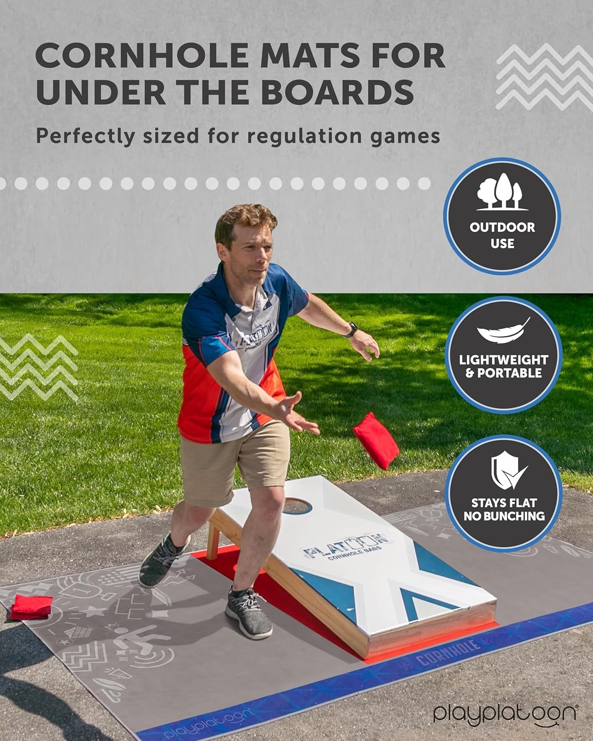 Play Platoon Cornhole Mats for Under the Boards – 2 Pack, 96 x 53 Inch Cornhole Board Set Pitch Pad for Regulation Size Corn Hole Boards & Bags, Professional Game Accessories and Equipment - view 2