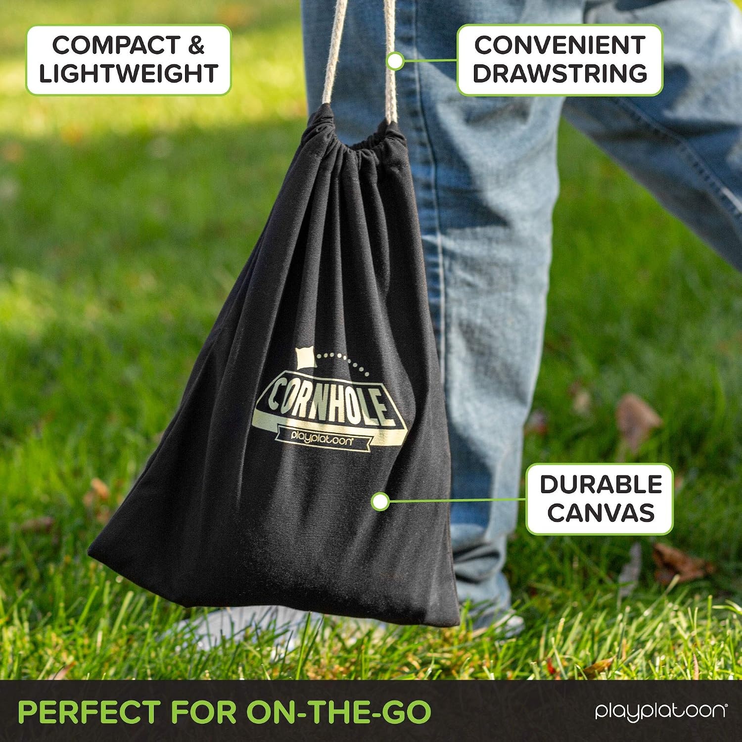 Play Platoon Cornhole Bag Holder – Tote Bag for Carrying Corn Hole Bean Bags(8  Black String) - view 3