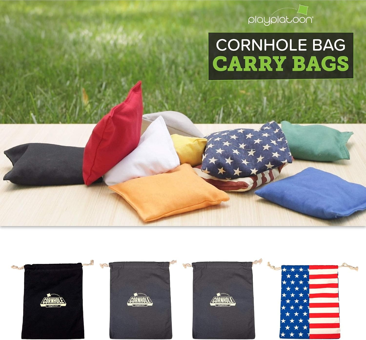Play Platoon Cornhole Bag Holder – Tote Bag for Carrying Corn Hole Bean Bags(8  Black String) - view 5