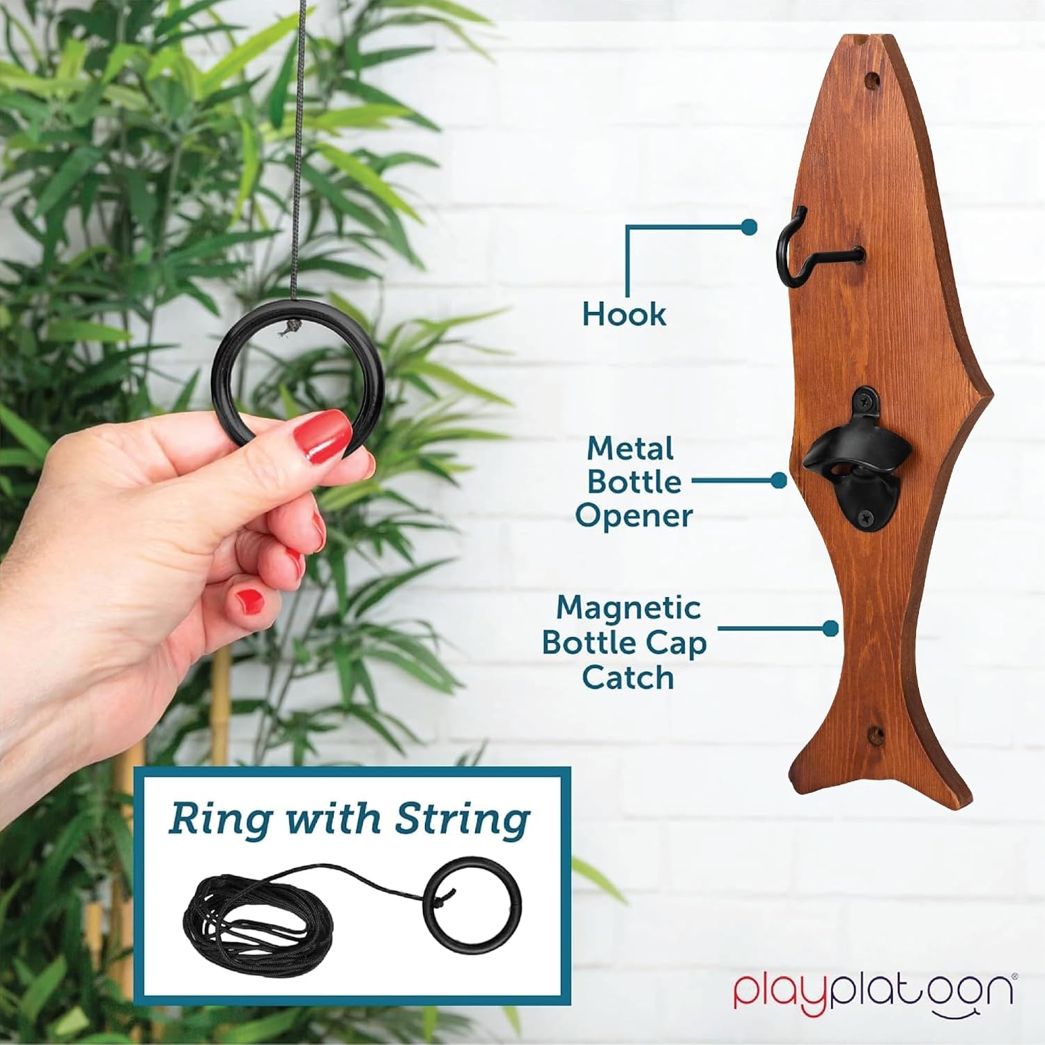 Play Platoon Hook and Ring Toss Bar Game for Adults – Wood Toss Ring Game for Adults – Perfect Home, Basements, & Bar Gifts(Fish) - view 4