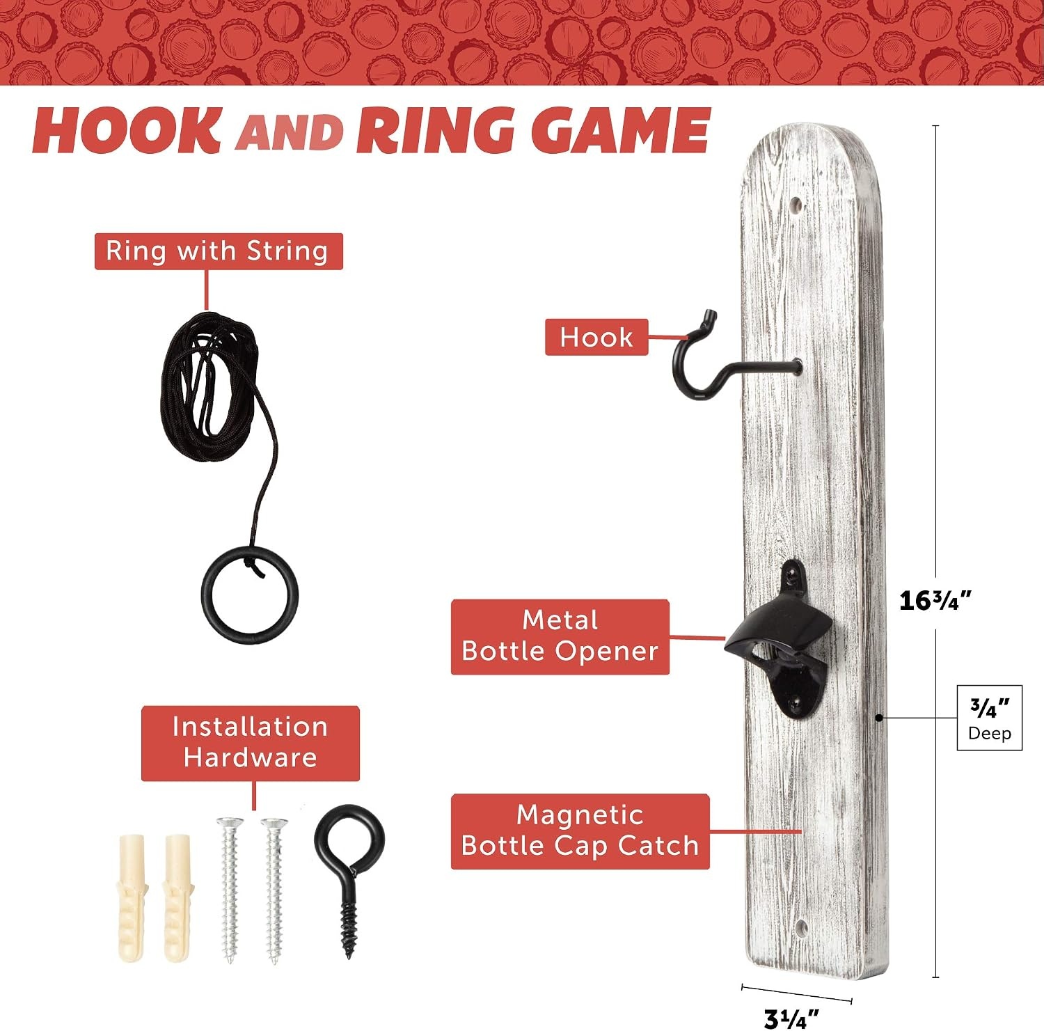 Play Platoon Hook and Ring Toss Bar Game for Adults – Wood Toss Ring Game for Adults – Perfect Home, Basements, & Bar Gifts(Rustic White Wood)