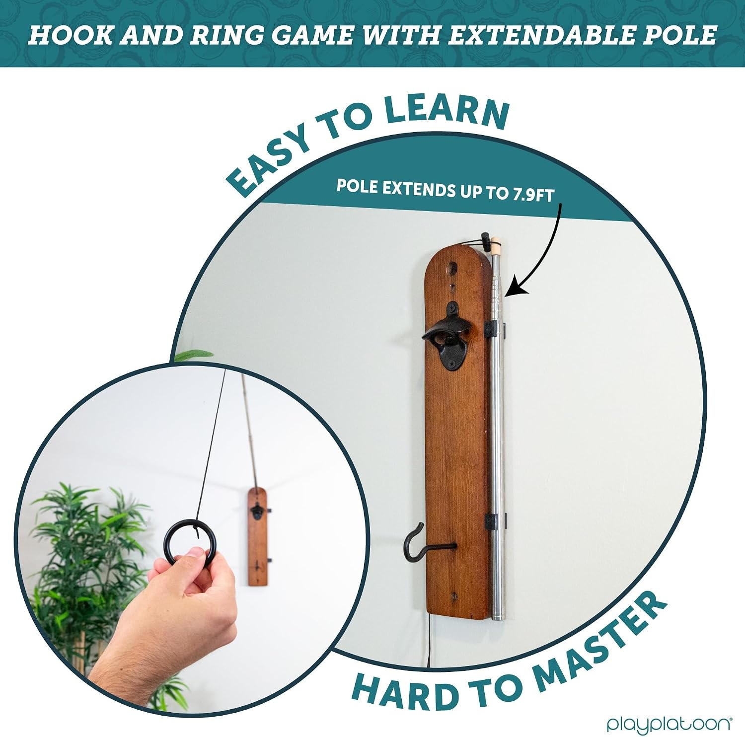 Play Platoon Hook and Ring Toss Bar Game for Adults – Wood Toss Ring Game for Adults – Perfect Home, Basements, & Bar Gifts(Brown with Pole) - view 4