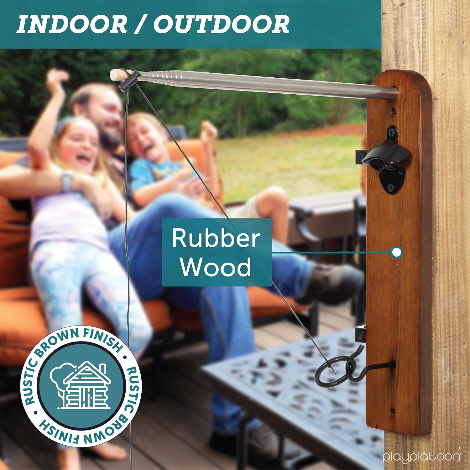 Play Platoon Hook and Ring Toss Bar Game for Adults – Wood Toss Ring Game for Adults – Perfect Home, Basements, & Bar Gifts(Brown with Pole) - view 5