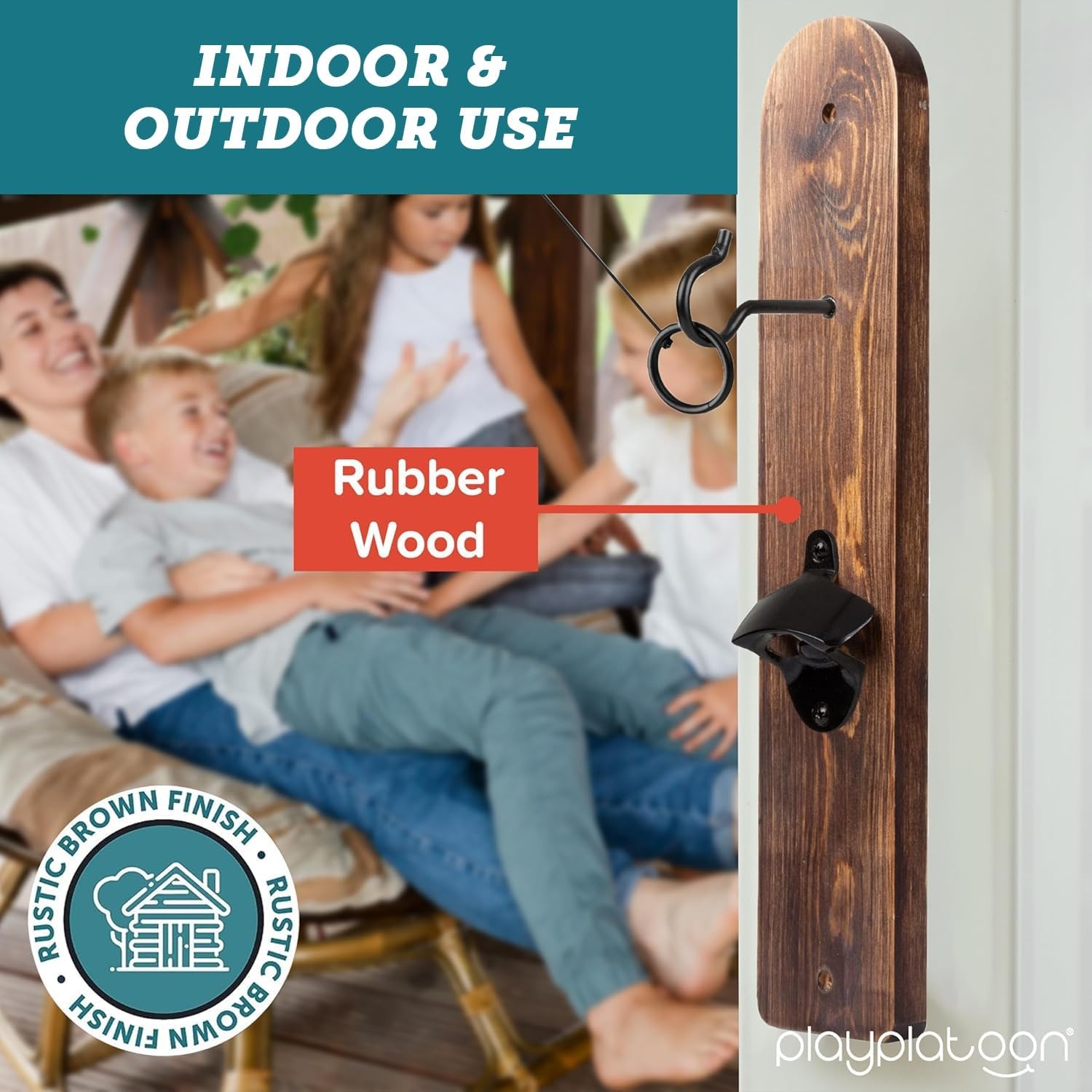 Play Platoon Hook and Ring Toss Bar Game for Adults – Wood Toss Ring Game for Adults – Perfect Home, Basements, & Bar Gifts(Rustic Brown Wood) - view 4