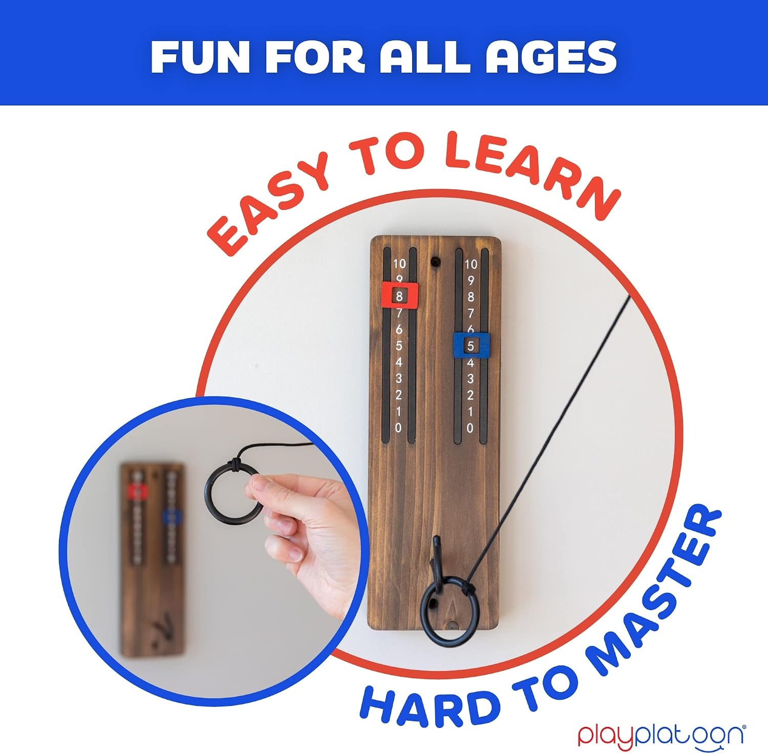 Play Platoon Hook and Ring Toss Bar Game for Adults – Wood Toss Ring Game for Adults – Perfect Home, Basements, & Bar Gifts(Scoreboard Brown) - view 4