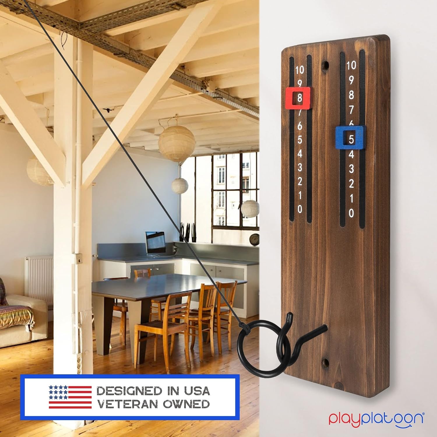 Play Platoon Hook and Ring Toss Bar Game for Adults – Wood Toss Ring Game for Adults – Perfect Home, Basements, & Bar Gifts(Scoreboard Brown) - view 6