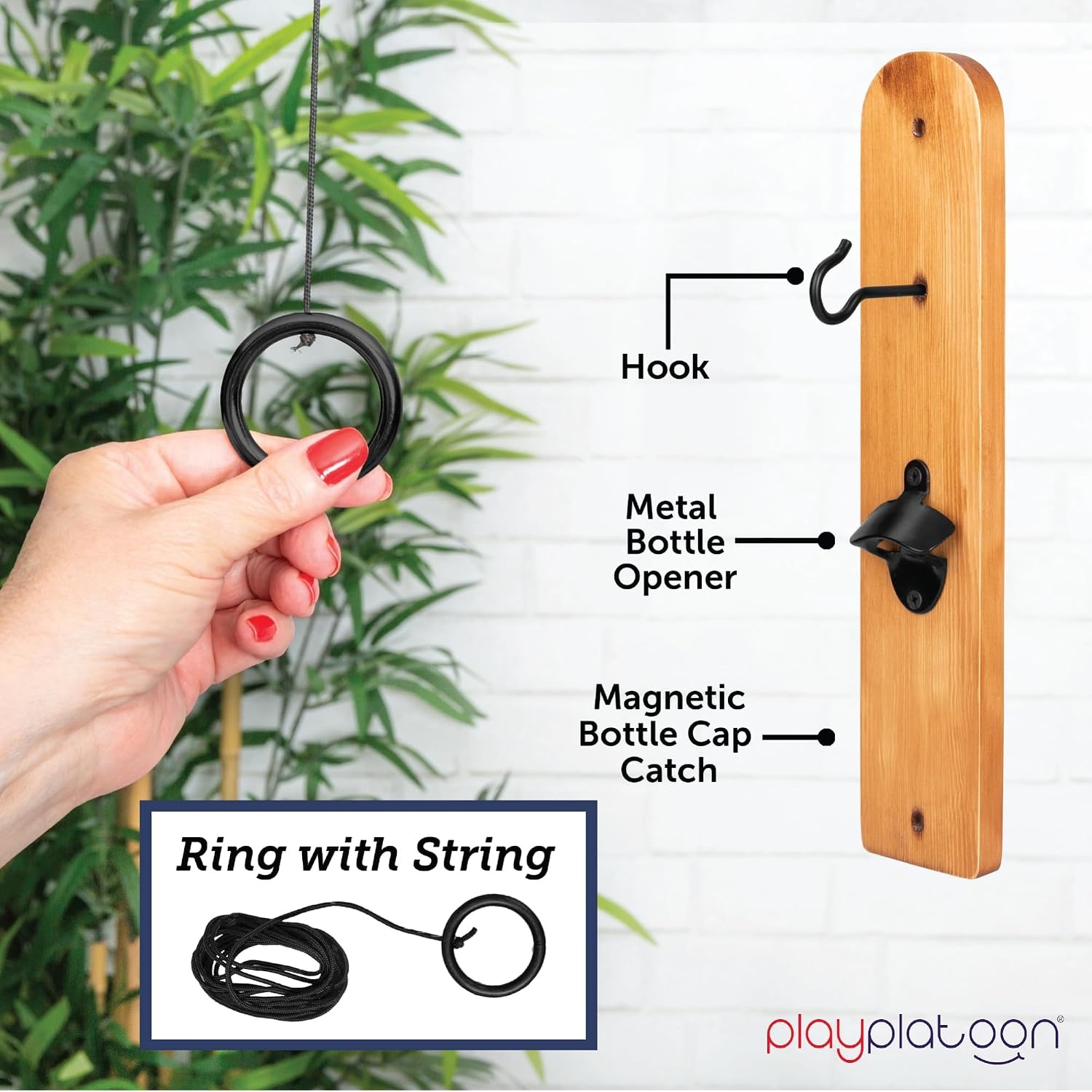 Play Platoon Hook and Ring Toss Bar Game for Adults – Wood Toss Ring Game for Adults – Perfect Home, Basements, & Bar Gifts(Natural) - view 5