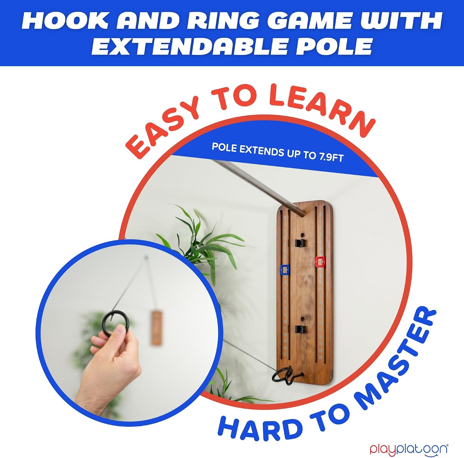 Play Platoon Hook and Ring Toss Bar Game for Adults – Wood Toss Ring Game for Adults – Perfect Home, Basements, & Bar Gifts(Scoreboard Brown with Pole) - view 4