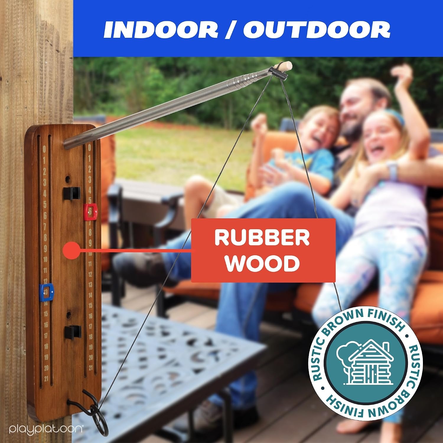 Play Platoon Hook and Ring Toss Bar Game for Adults – Wood Toss Ring Game for Adults – Perfect Home, Basements, & Bar Gifts(Scoreboard Brown with Pole) - view 5