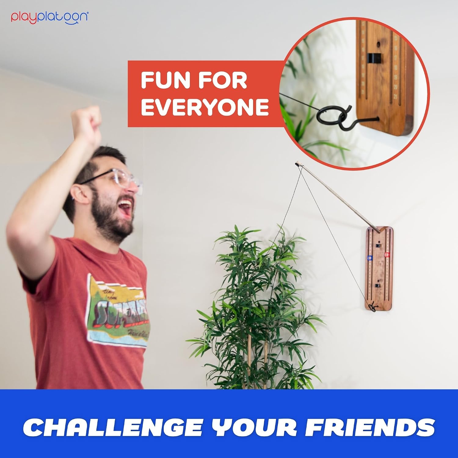 Play Platoon Hook and Ring Toss Bar Game for Adults – Wood Toss Ring Game for Adults – Perfect Home, Basements, & Bar Gifts(Scoreboard Brown with Pole) - view 7