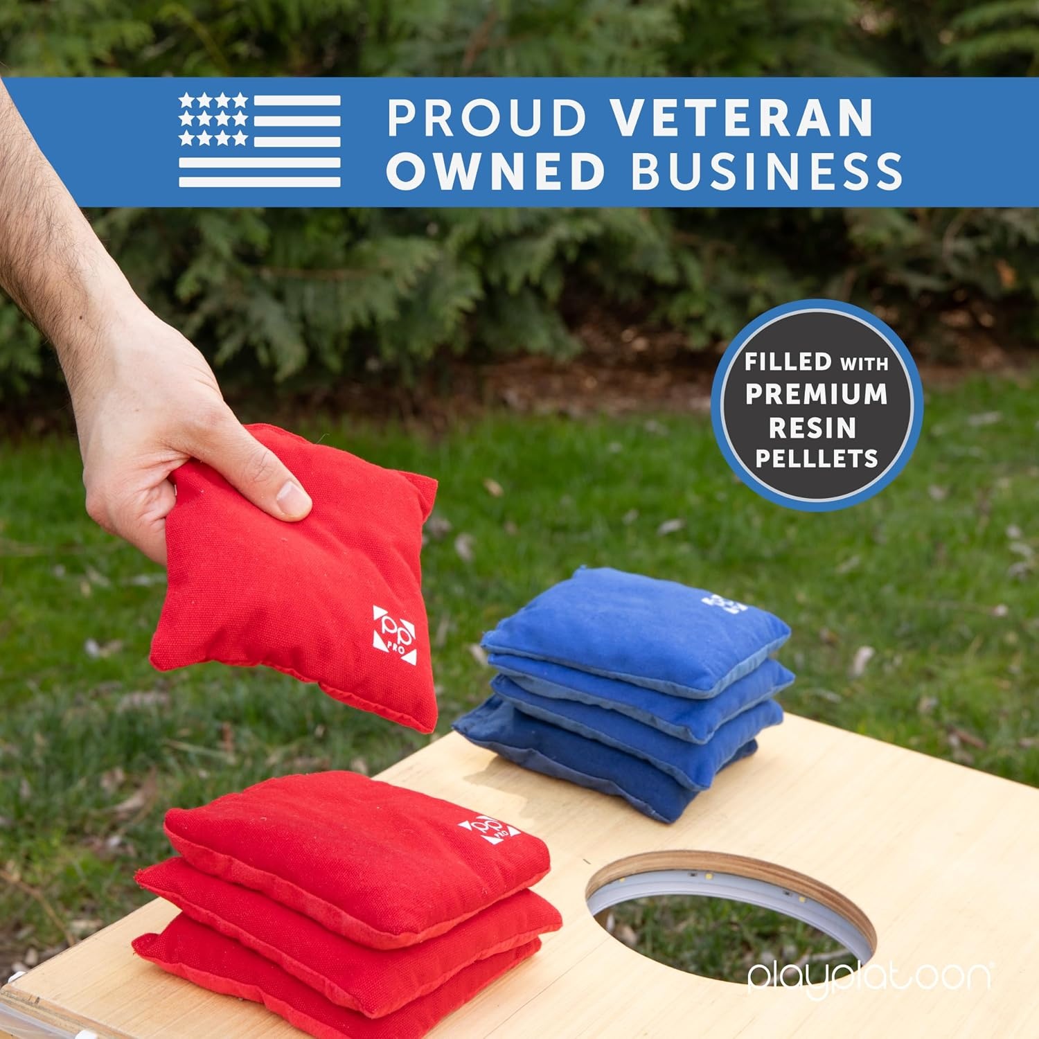 Professional Cornhole Bags – Set of 8 Regulation All Weather Double Sided – Sticky Side/Slick Side Bean Bags for Pro Corn Hole Game(Red & Blue) - view 5