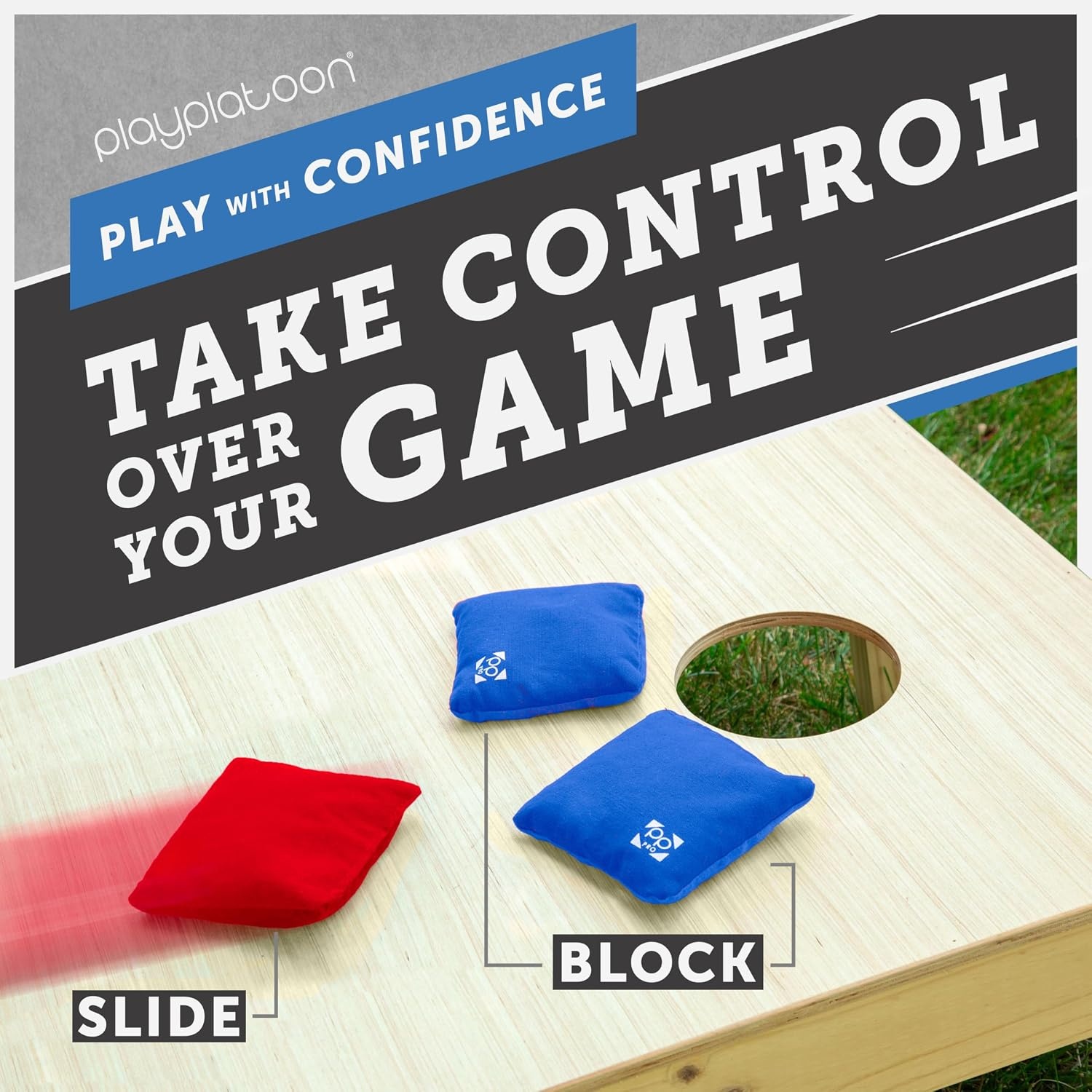 Professional Cornhole Bags – Set of 8 Regulation All Weather Double Sided – Sticky Side/Slick Side Bean Bags for Pro Corn Hole Game(Red & Blue) - view 6