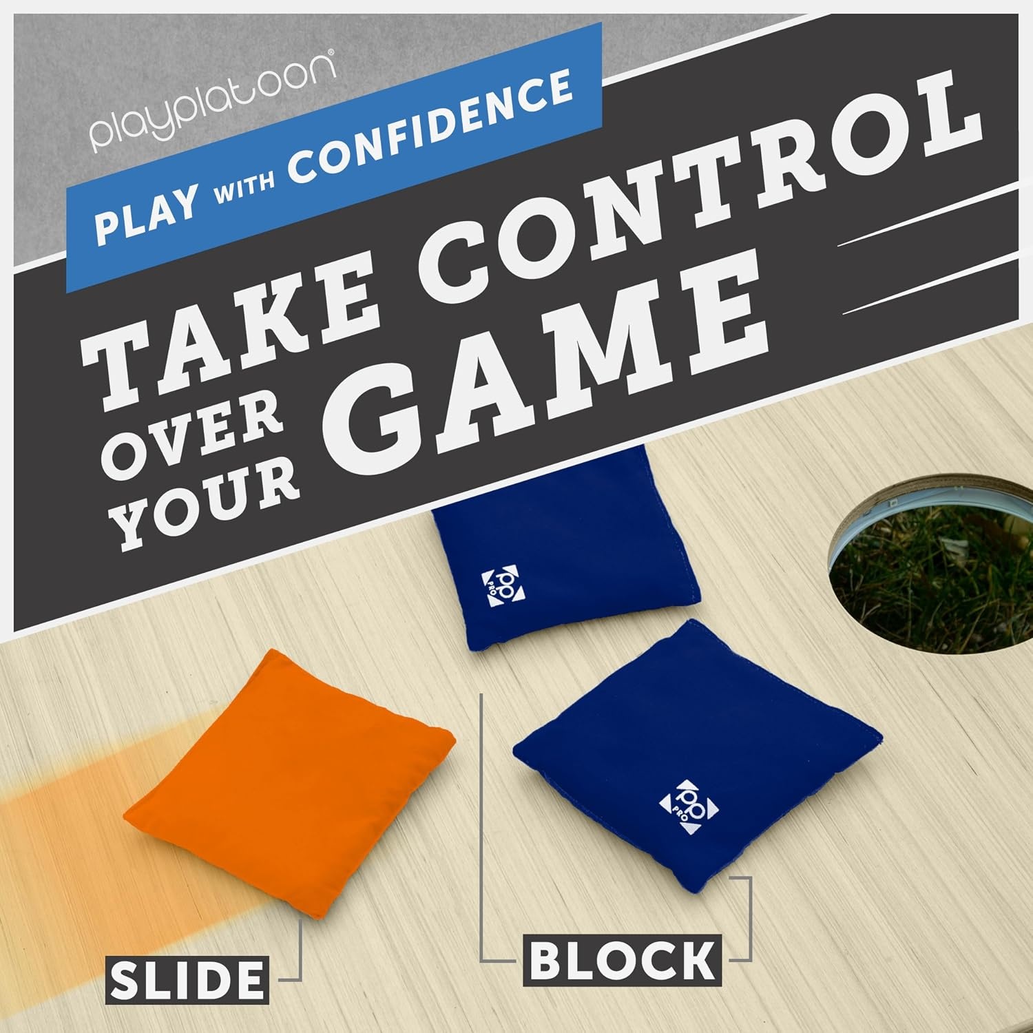 Professional Cornhole Bags – Set of 8 Regulation All Weather Double Sided – Sticky Side/Slick Side Bean Bags for Pro Corn Hole Game(Orange & Navy Blue) - view 6