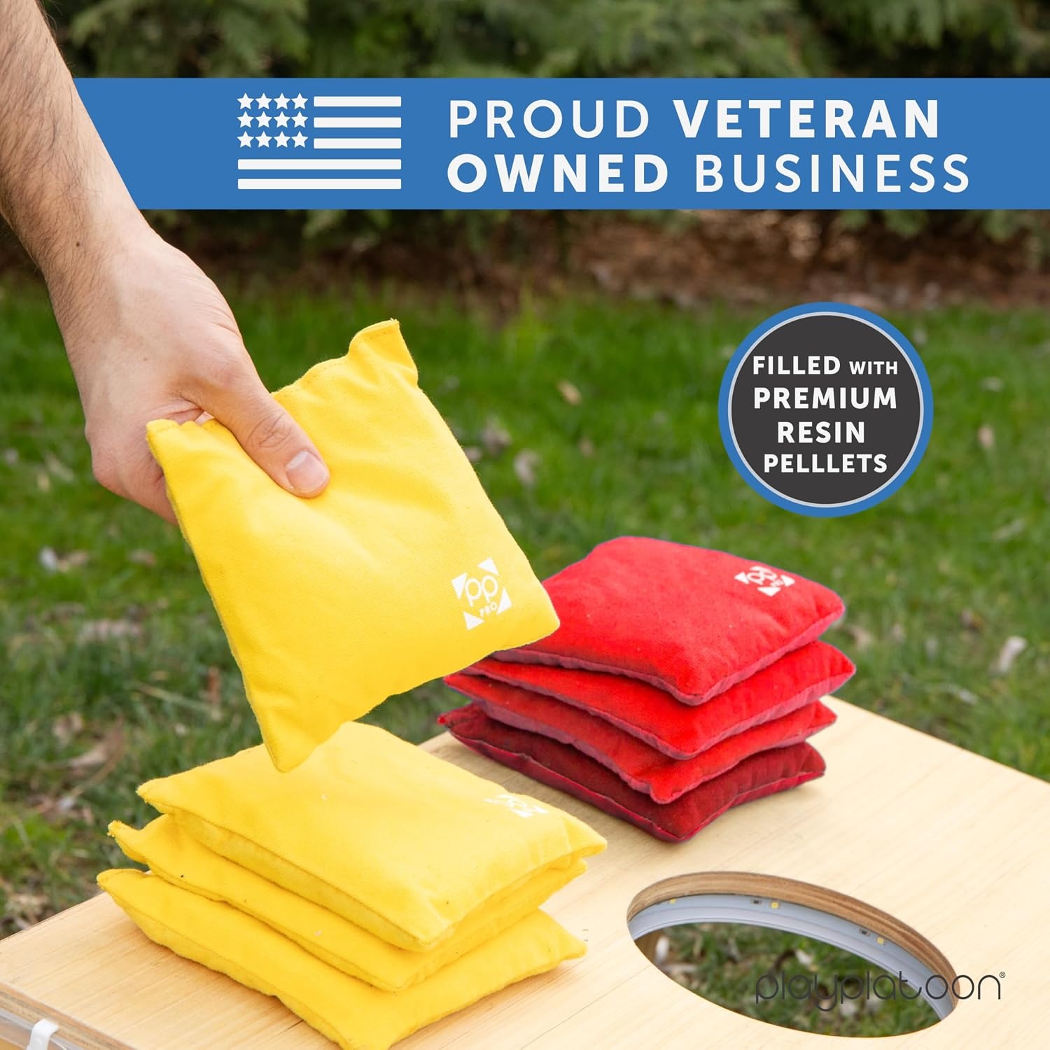Professional Cornhole Bags – Set of 8 Regulation All Weather Double Sided – Sticky Side/Slick Side Bean Bags for Pro Corn Hole Game(Red & Yellow) - view 5
