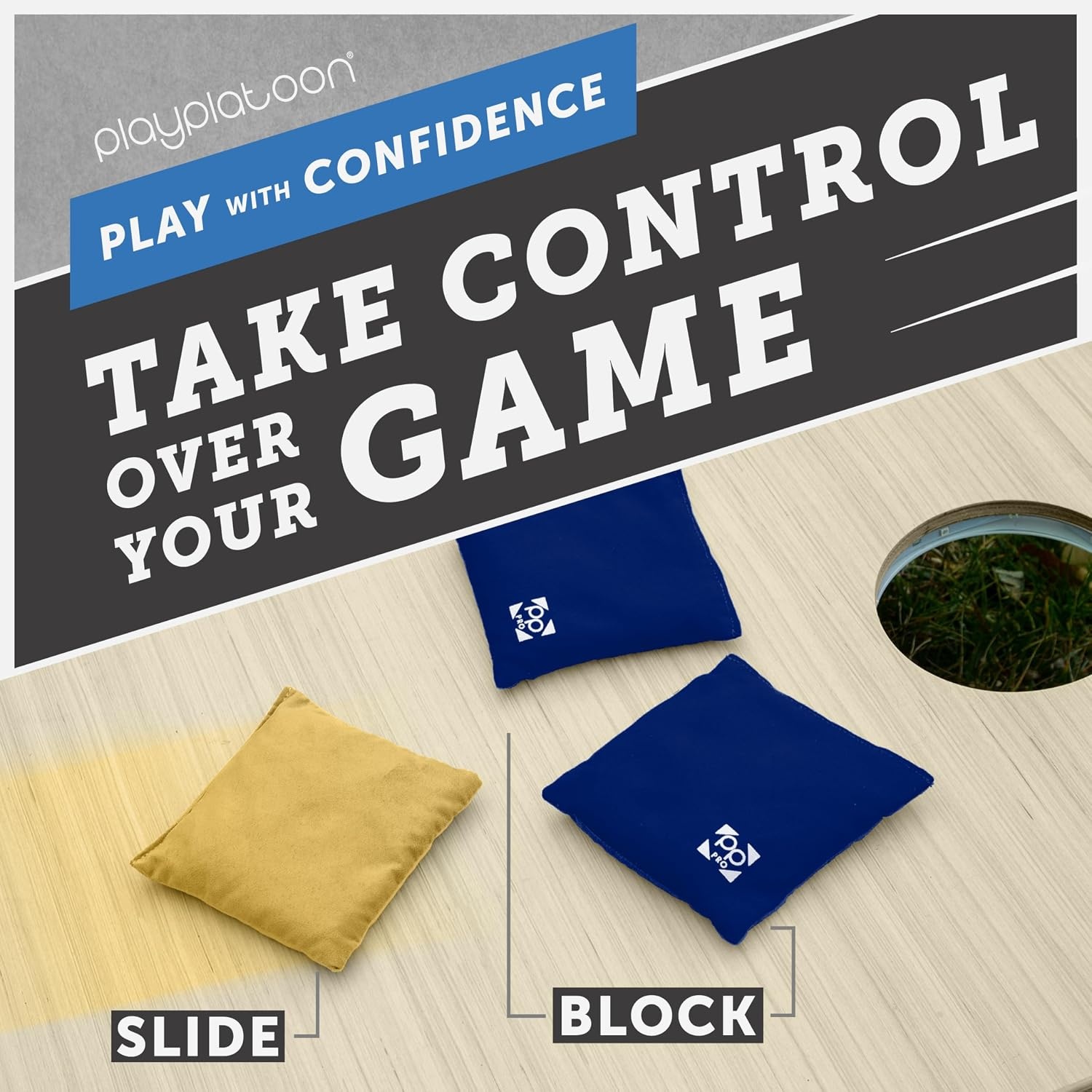 Professional Cornhole Bags – Set of 8 Regulation All Weather Double Sided – Sticky Side/Slick Side Bean Bags for Pro Corn Hole Game(Navy Blue & Gold) - view 6