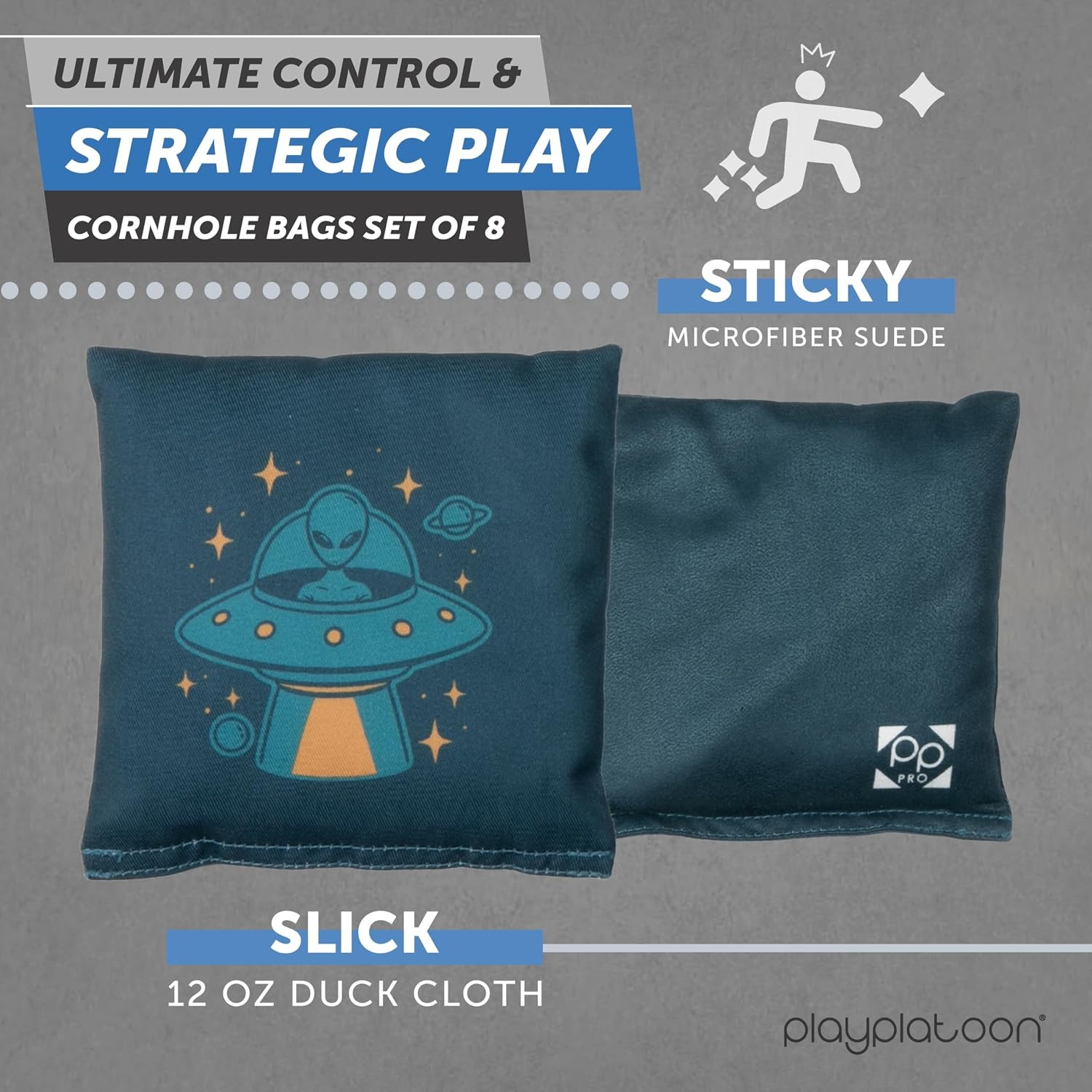 Professional Cornhole Bags – Set of 8 Regulation All Weather Double Sided – Sticky Side/Slick Side Bean Bags for Pro Corn Hole Game(Blue/Orange Alien & Sasquatch) - view 2