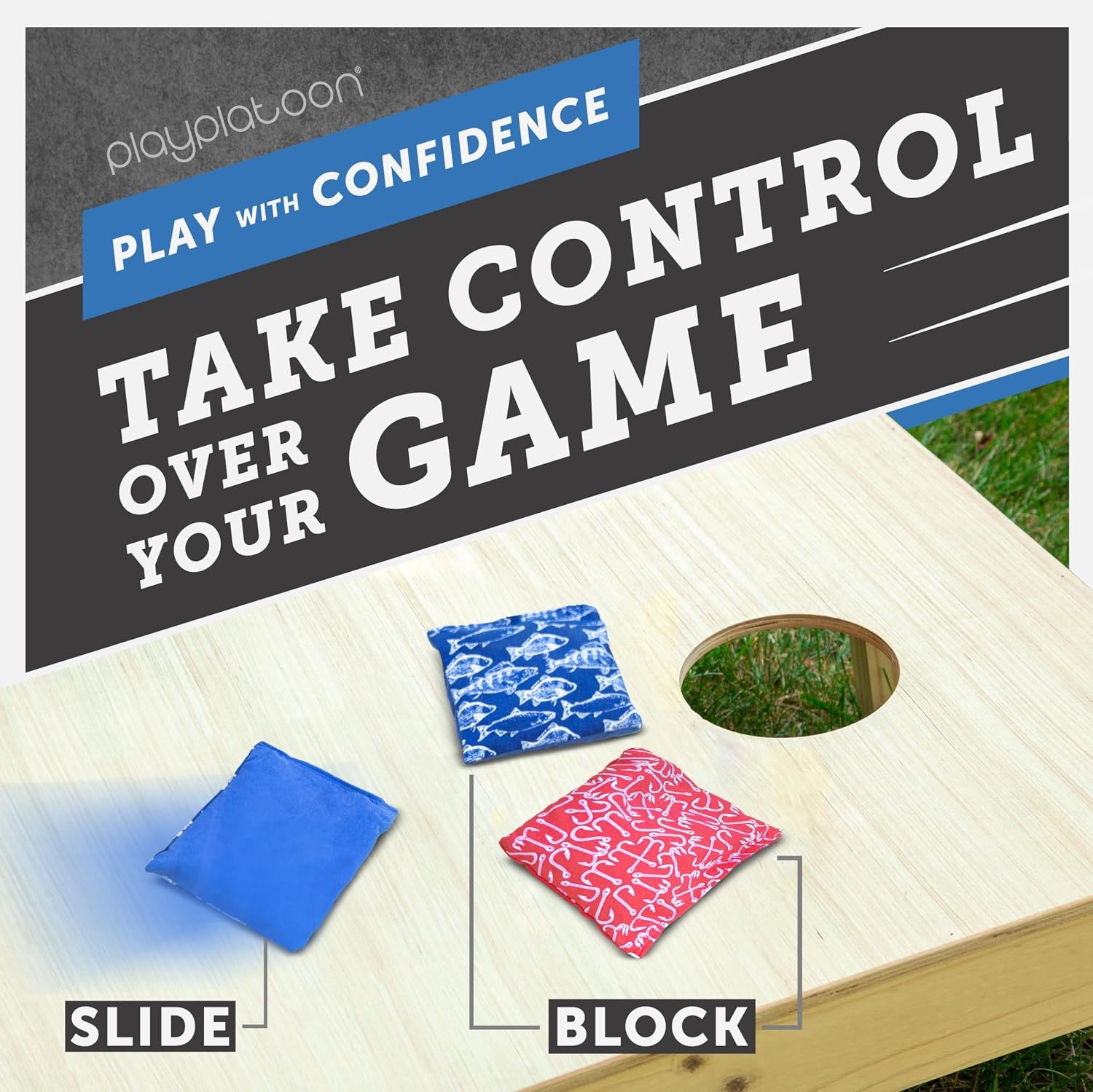 Professional Cornhole Bags – Set of 8 Regulation All Weather Double Sided – Sticky Side/Slick Side Bean Bags for Pro Corn Hole Game(Blue / Red Fish & Hooks) - view 6